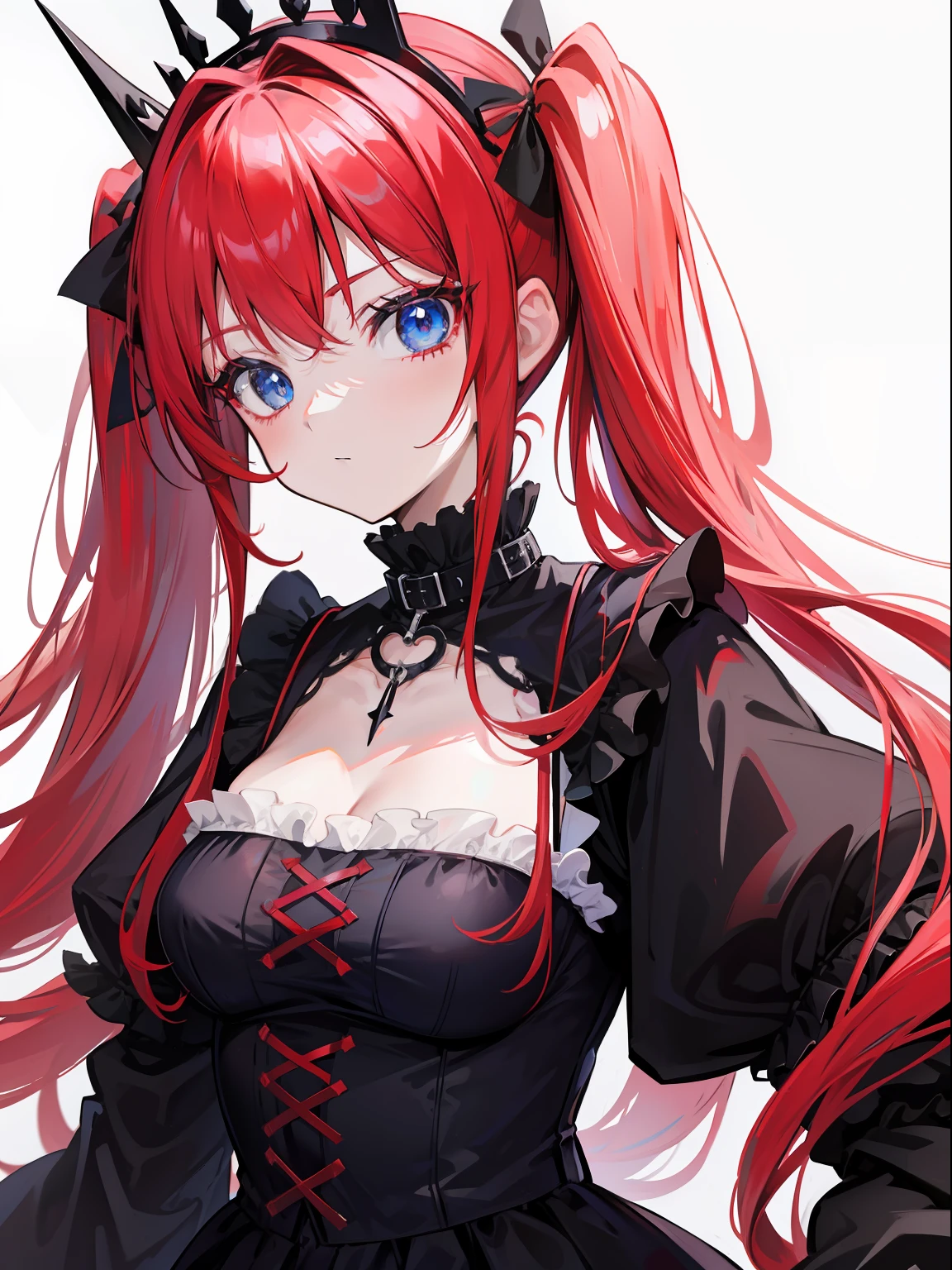 Red hair, Blue eyes, twintails, Goth Lolita, Darkgoth, Collar,Crown tiara,pride,solo,loli,Long hair,