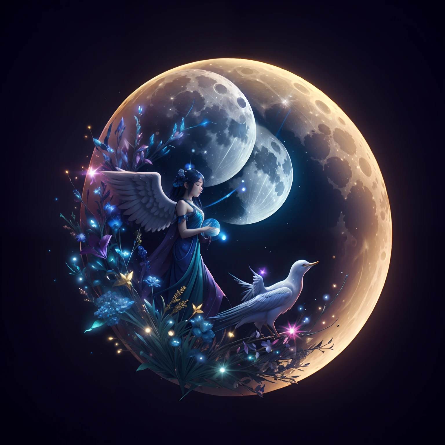 Iridescent Full Moon、angelicales、constellation、water background、Mystical