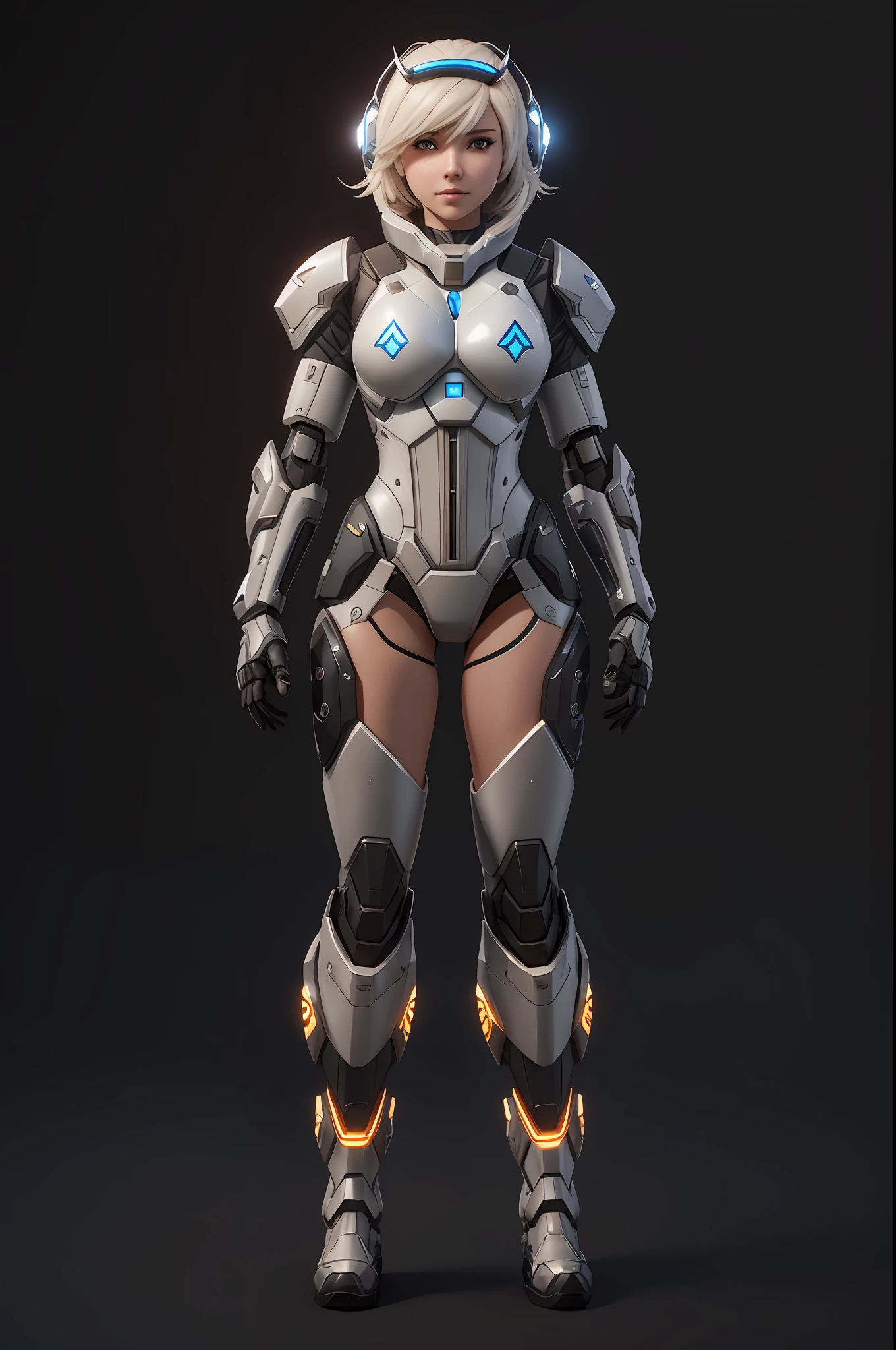 Close-up of a woman in armor wearing a helmet and gloves, female mecha, echo from overwatch, bikini armor female knight, detailed full-body concept, sci fi female character, in white futuristic armor, full body concept, female cyborg, girl in mecha cyber armor, hard surface character pinterest, ferra white mecha, valkyrie style character, female armor,Body fighting stance,There is a long and long weapon with a strong creative type in his hand,There are good-looking tattoos on the legs,A chic pet on the shoulder