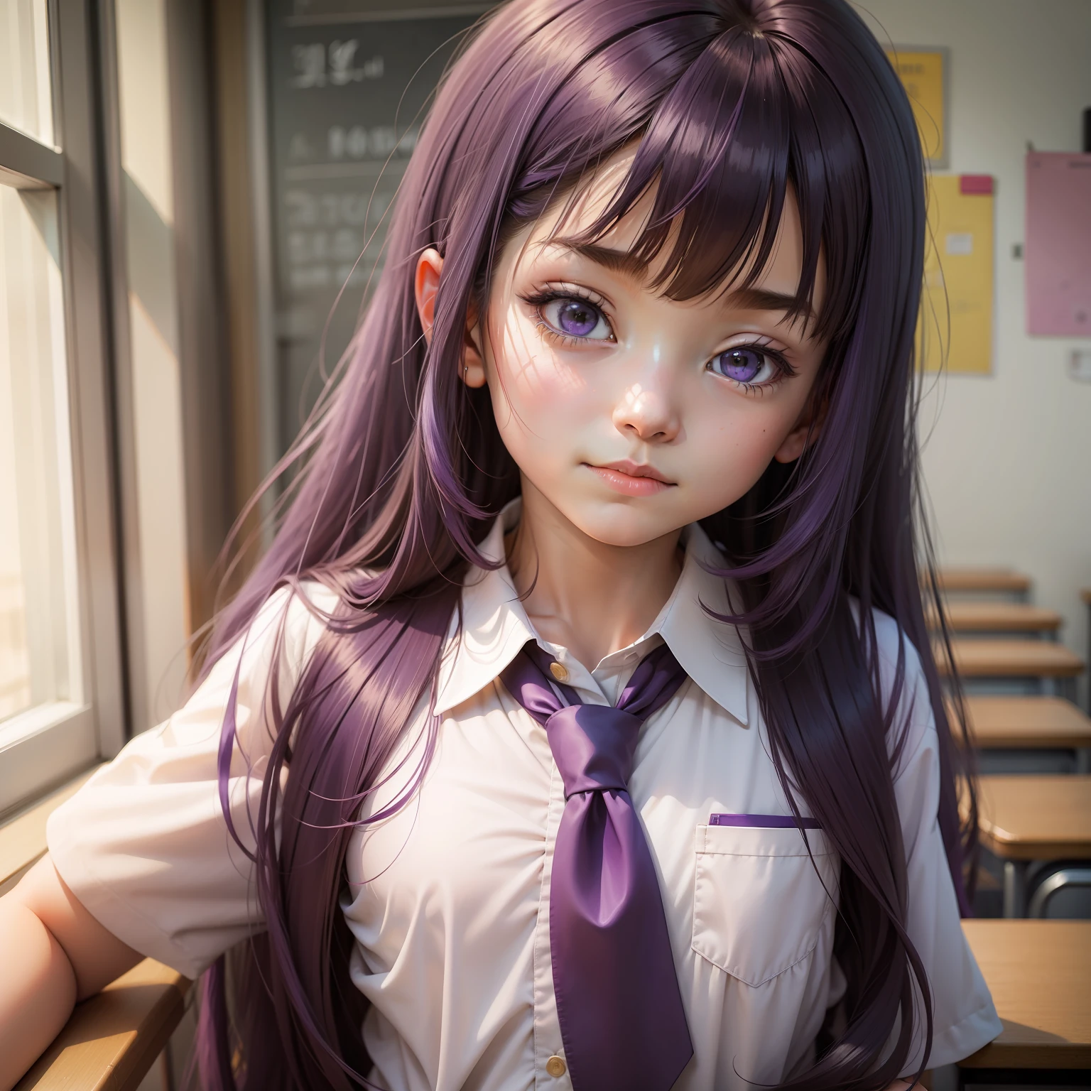 Purple long-haired elementary school student