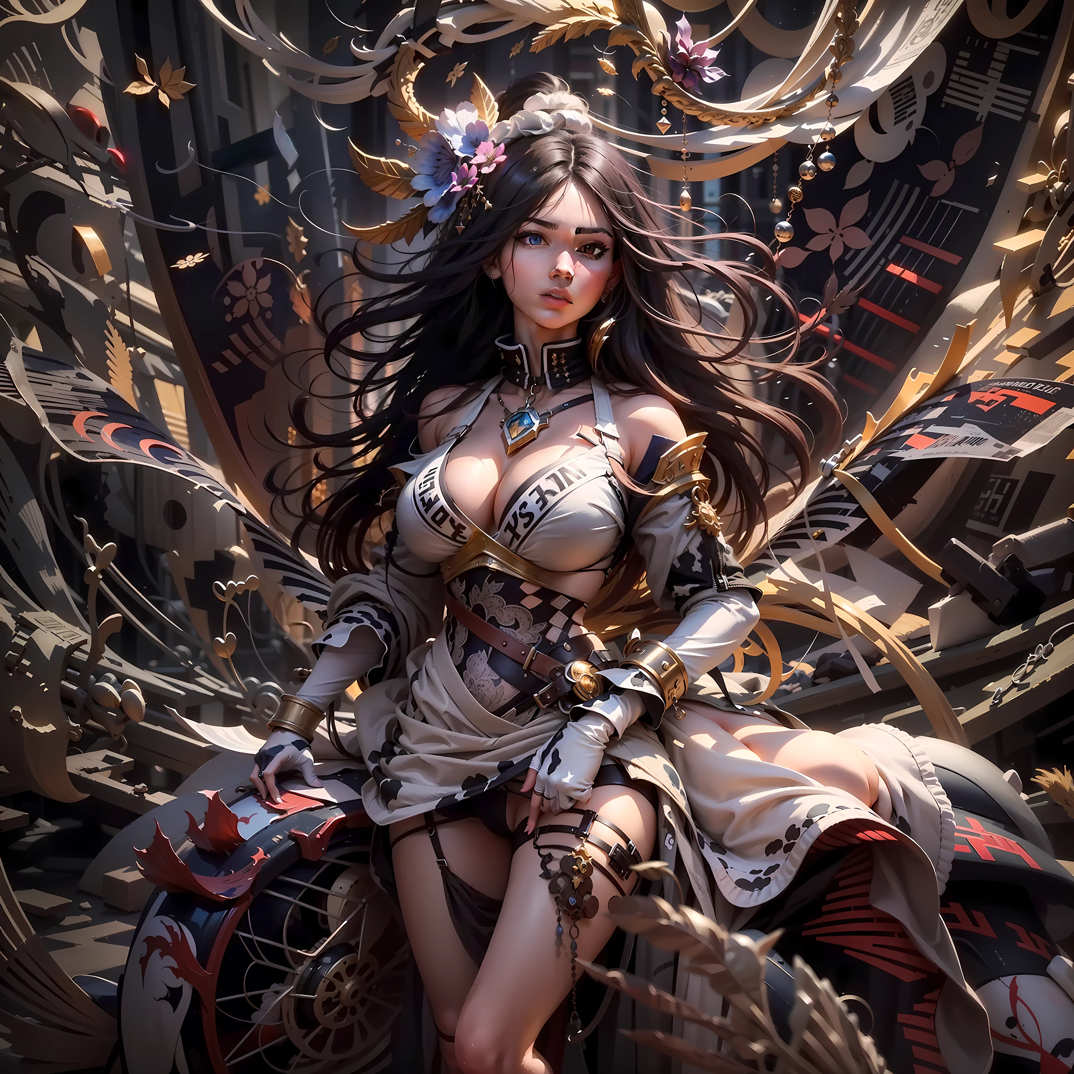 female high-school student，Extreme aesthetics，tmasterpiece，best qualtiy，（s fractal art：1.3），The is very detailed，dynamic angle，offcial art，unified， 8K， Wallpapers，ultra - detailed，cow boy shot，big breasts beautiful，disarray，ellegance，