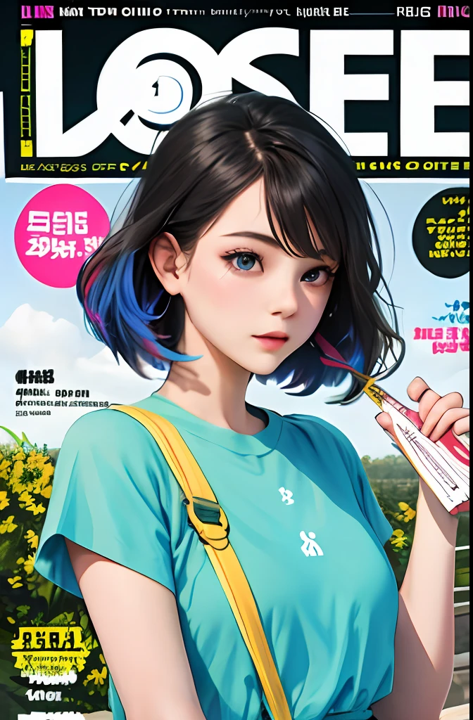 Masterpiece, Best quality, spring outfit, Colorful hair,  Outdoor, MagazineCover ,Upper body,