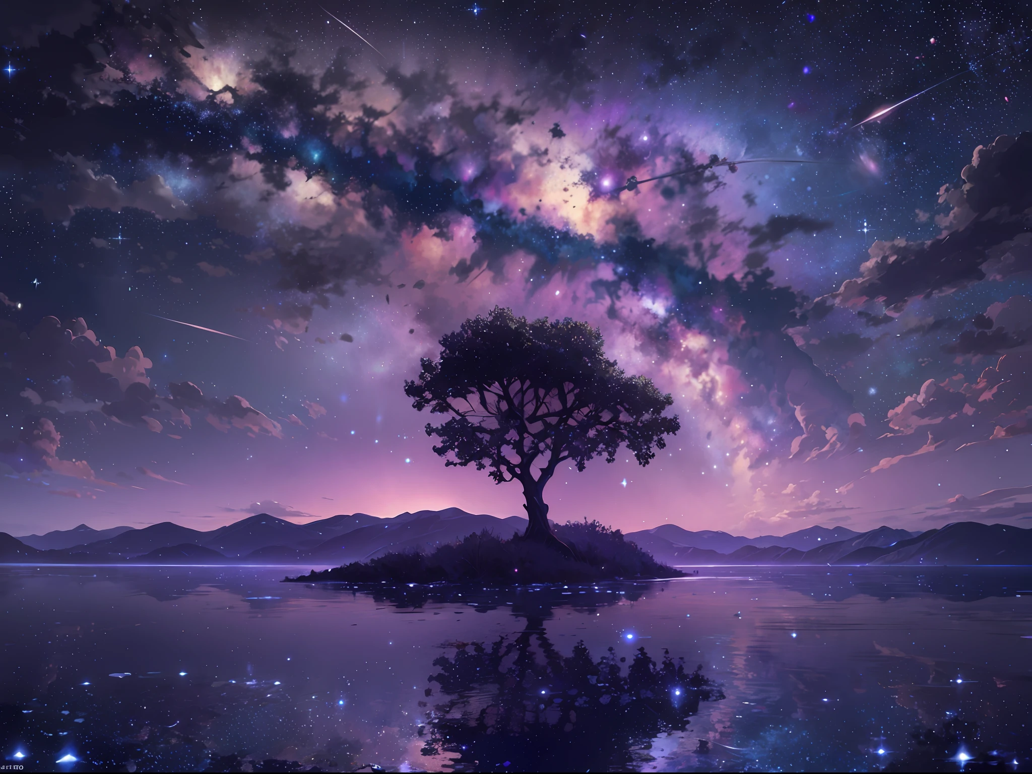 Ridiculous resolution, A high resolution, (masterpiece:1.4), ultra - detailed,,The purple Milky Way and a sky full of stars , the space, afloat,Positive perspective --v 6