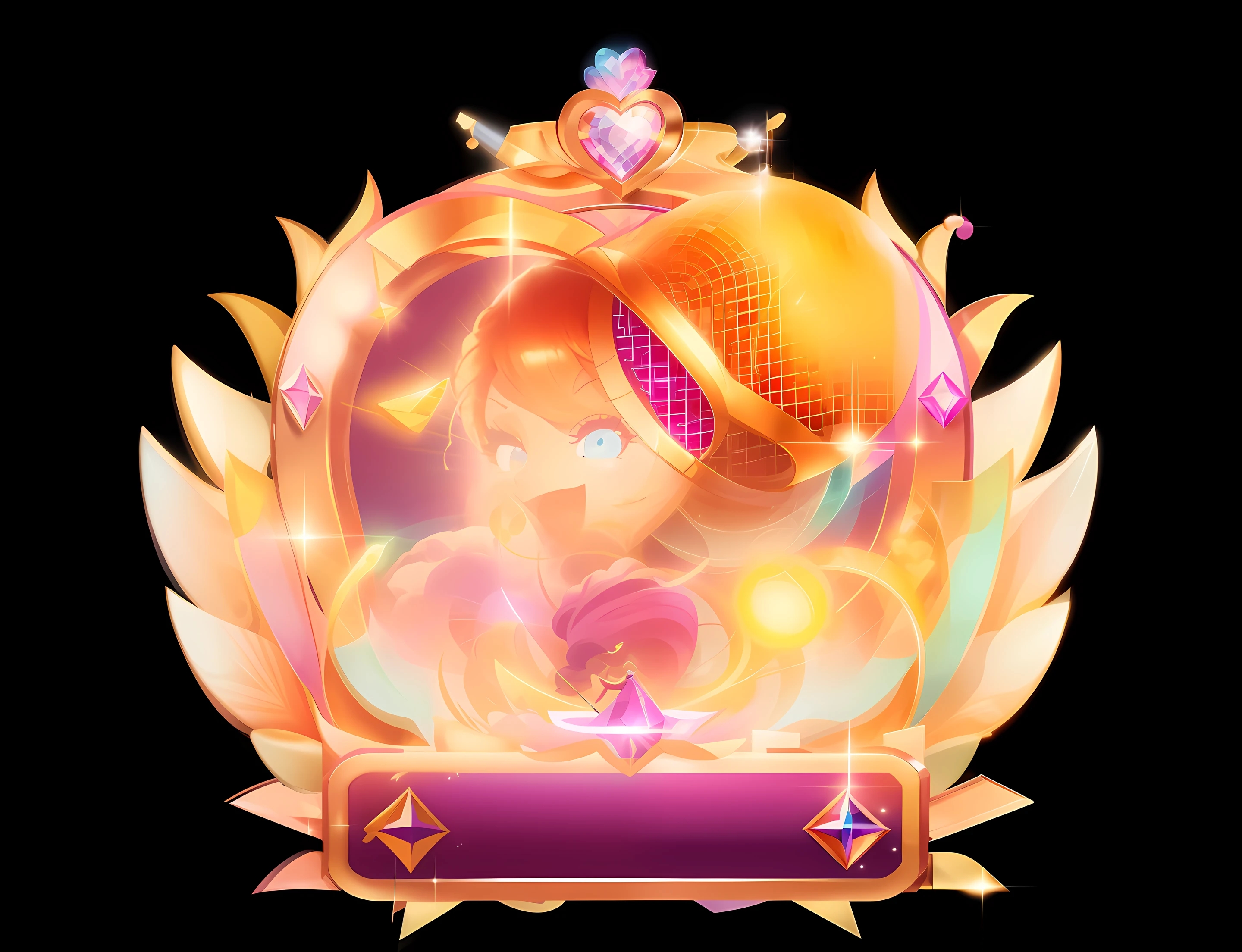 Close up of cartoon character holding microphone with ribbon and banner, Official artwork, Musical performance, singing for you, emblem, pictogram, kda, Soul singer, Album art, background artwork, dazzling gem in the hilt, shield emblem, Dance music performance, game icon asset, phonk music background, singers, Showcase, music festival, heartthrob, vocal, promotional artwork