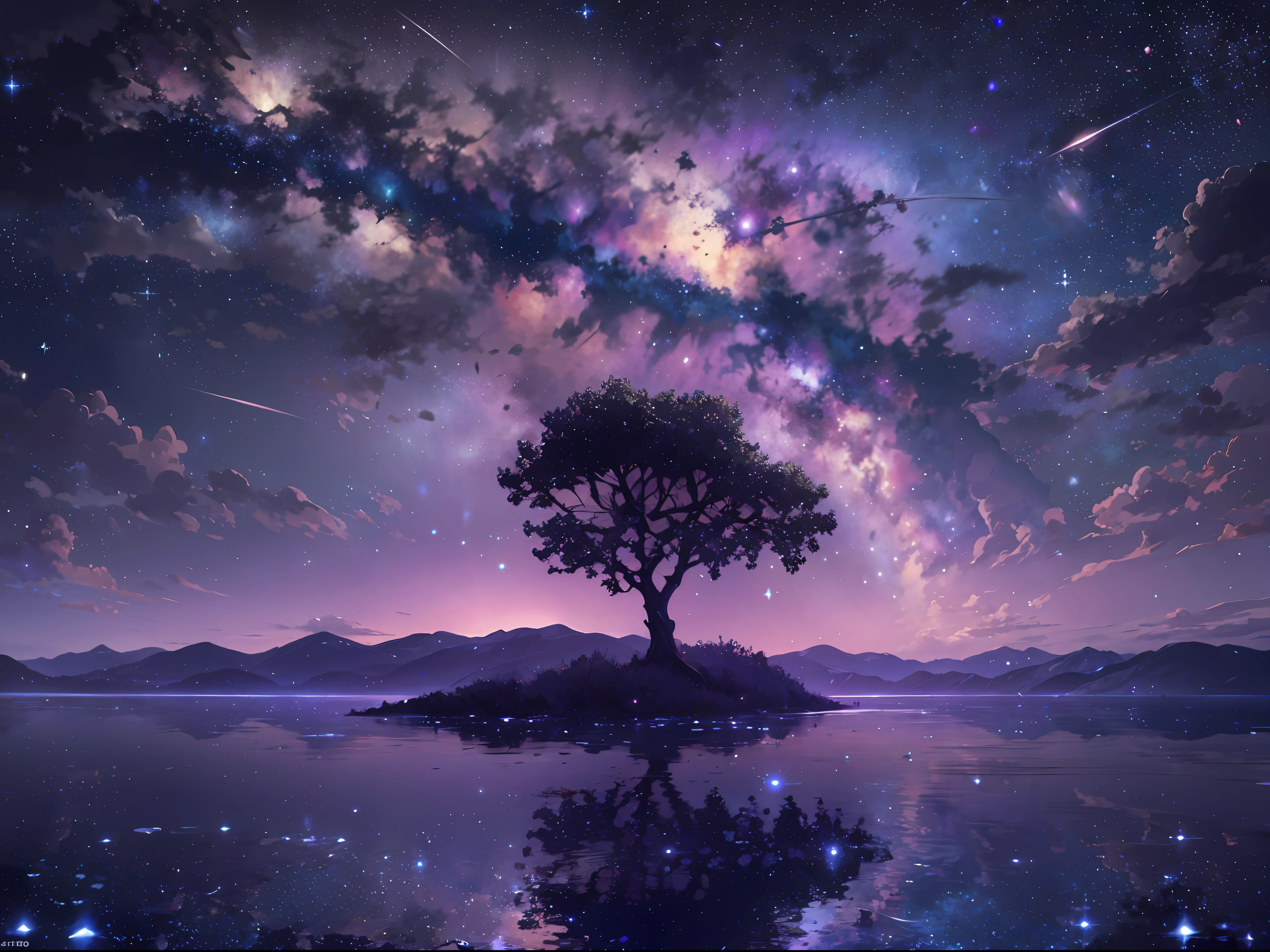 Ridiculous resolution, A high resolution, (masterpiece:1.4), ultra - detailed,,The purple Milky Way and a sky full of stars , the space, afloat,Positive perspective --v 6