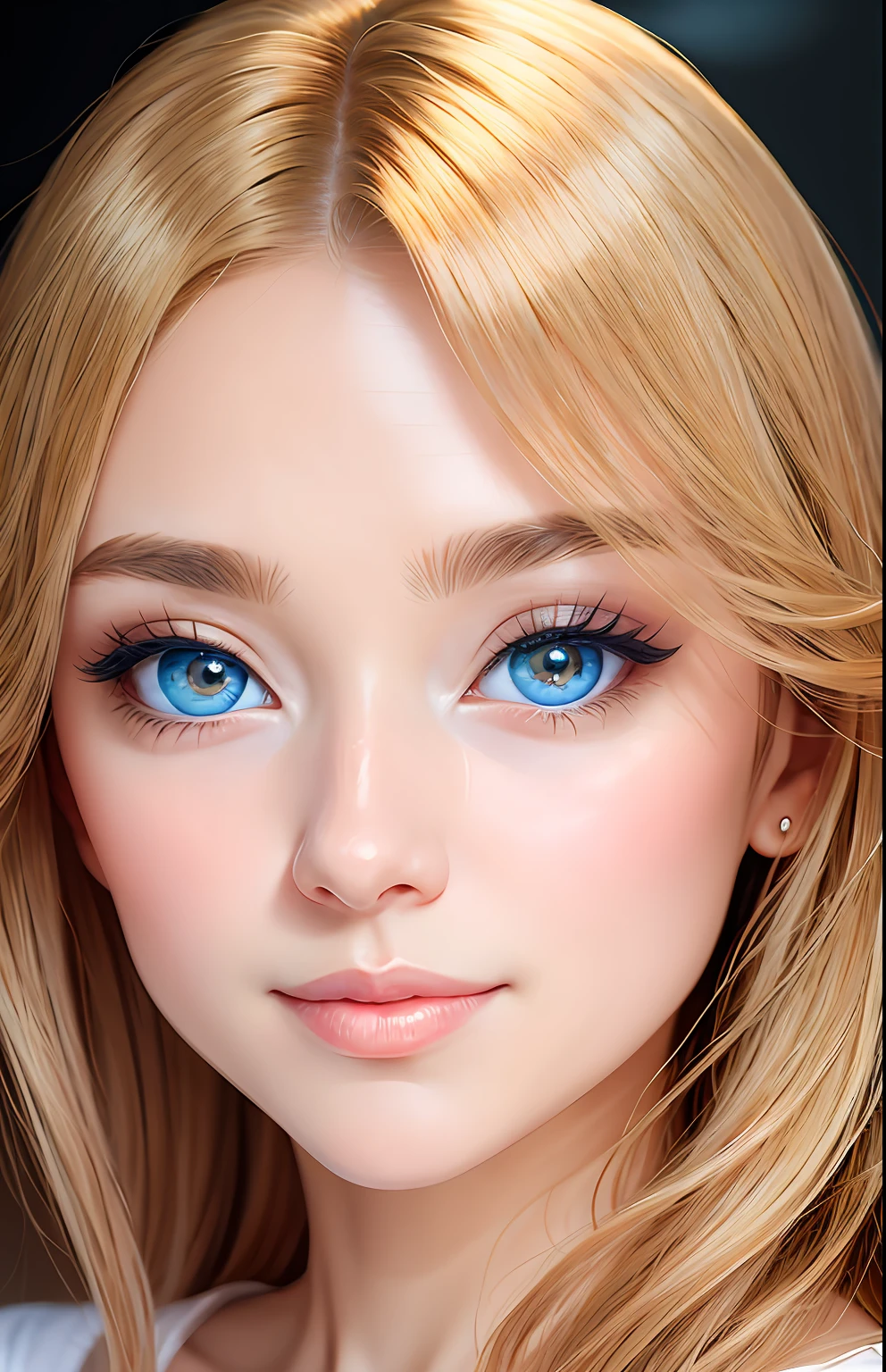 animesque、portraitures、One Person30Year old woman、Moisturized eyes、Glassy eyes、Baby eyes、Casual clothing、a picture、oval jaw、beautiful countenance、The hair、Blue eyes with a beautiful glow、LDS Art