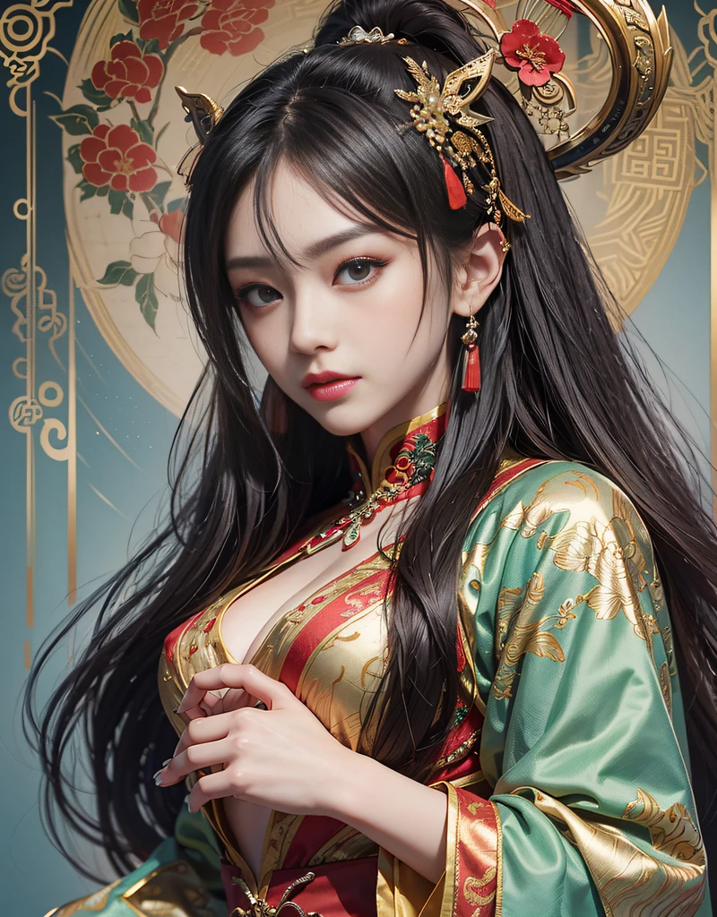 (beautiful model as Diao Chan in Chinese epic drama, beautiful Long hair), solo, (face is ((80% beauty and elegance) and (20% pretty and cute)