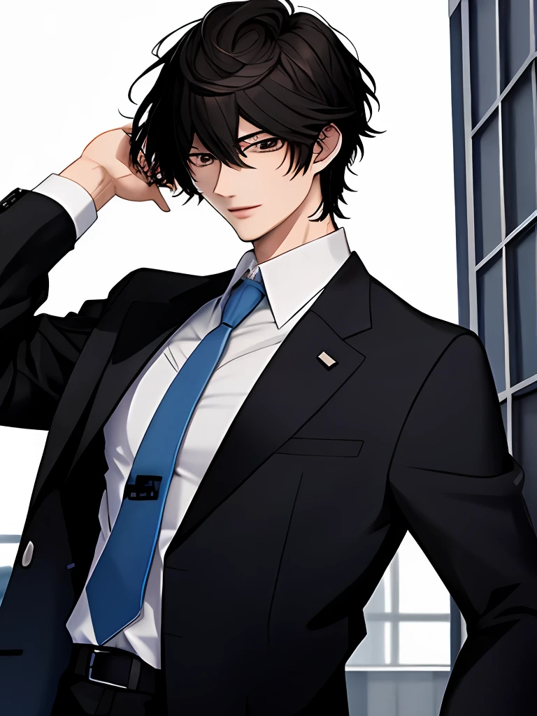 A young man similar to Haruma Miura, an actor in the Japan、Wearing a blue tie and black suit
