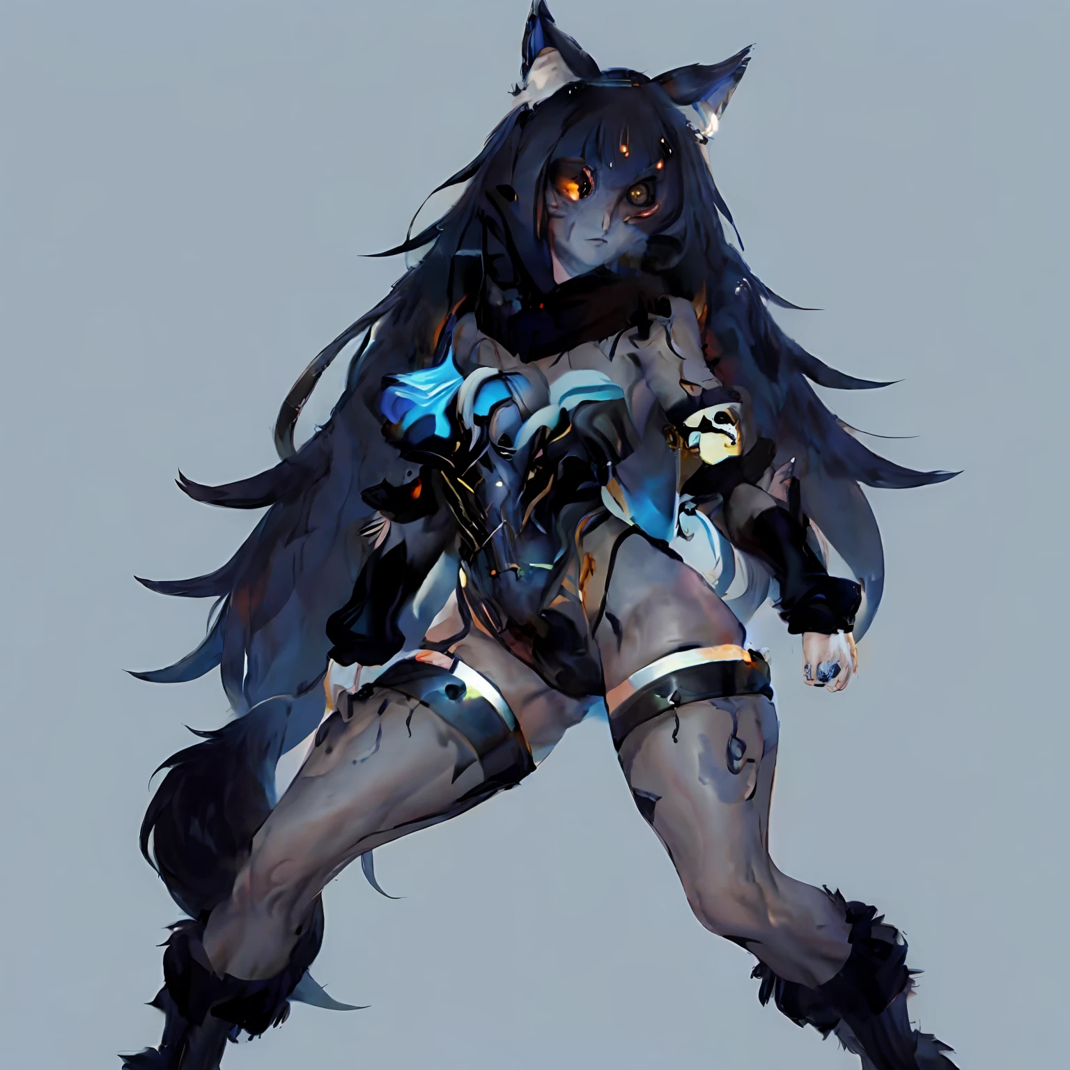 um close up de uma pessoa com uma fantasia de gato em, female anthropomorphic wolf, holo is a wolf girl, female fursona, holo se uma menina lobo, gato anime, personagem de anime; arte de corpo inteiro, fully robotic!! gatinha, gato anime bonito, Armadura inspirada em Kitsune, full body commission for, female furry mini cute style, a drawing of a monster with glowing eyes and a demon-like body, arte conceitual demon soul, arte conceitual monstro, arte do personagem da criatura conceitual, arte conceitual luminescente, Criatura da loucura, conceito de corpo inteiro, criatura cara brilhante, arte conceitual!!, arte infestada de warframe, arte conceitual acabada, arte conceitual arcana, arte conceitual warframe, cosmic horror concept art