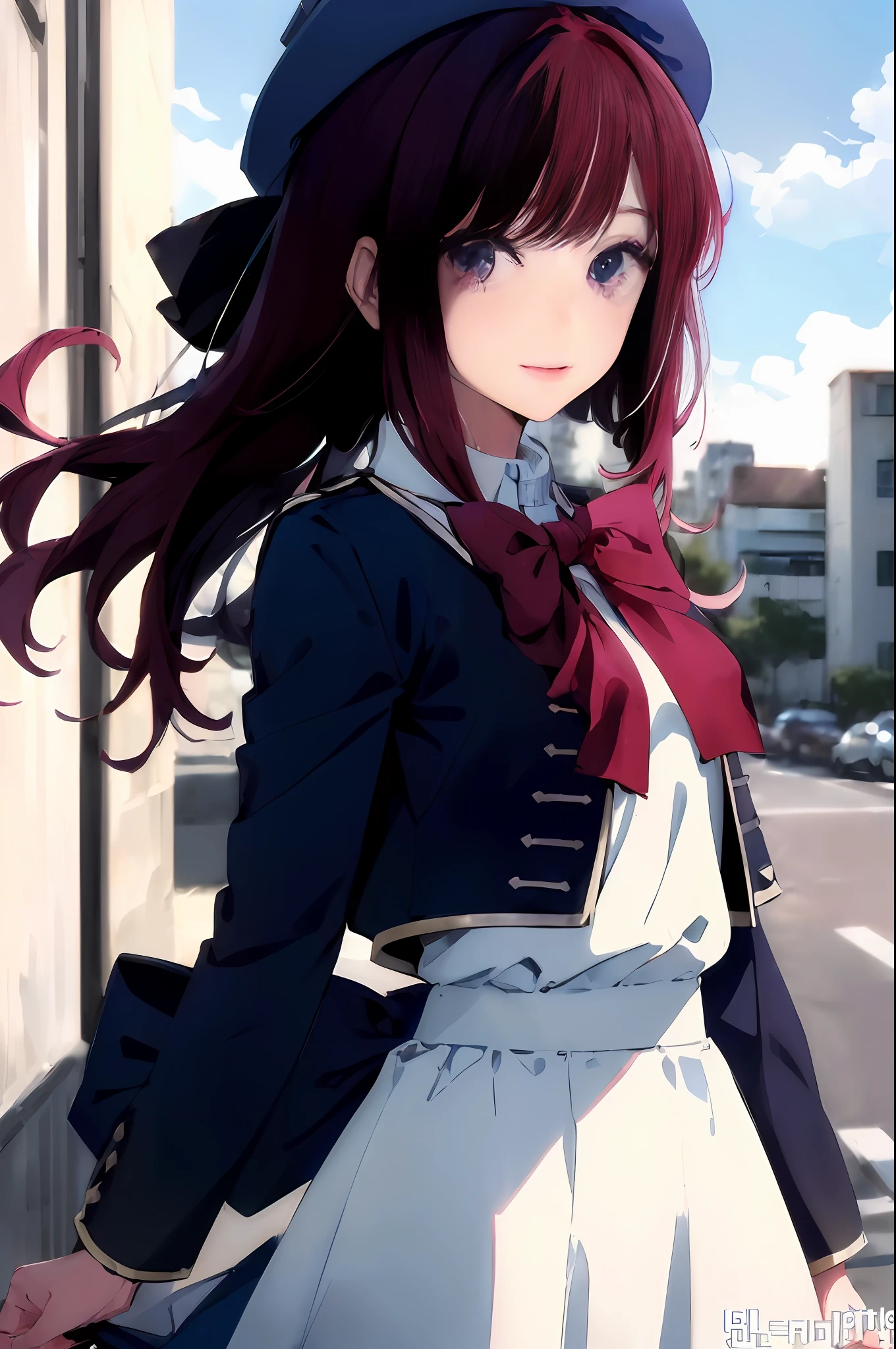 official art, masterpiece, sharp focus, (beautiful gorgeous cute Korean woman:1.3), (beautiful cute korean:1.3), korean beauty, Delicate and beautiful hair and eyes and face, realistic, ultra detailed, beautiful girl, blue sky, glow white particle, (sidelighting:1.2), sun light, white cloud, detailed clouds, slender, Lovely very large breasts and very large hips, smile with teeth, ((smile with eyes, open both eyes)), scenery, long straight hair, sexy facial expression, building, (cityscape:1.7), dynamic hair, long straight hair, detailed platinum pink hair, glow blue eyes, (blue pleated shirts + white skirt), white long socks, pale skin, hair ornament, epic scenery,