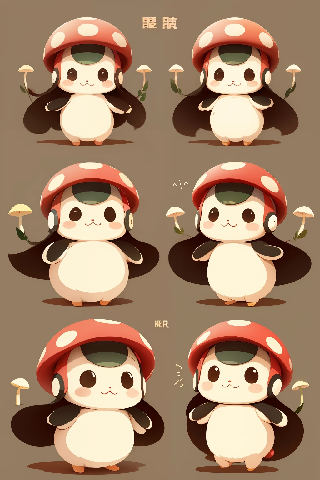 muliple poses and expressions,Cute mushroom illustration、Line Stamp、No background