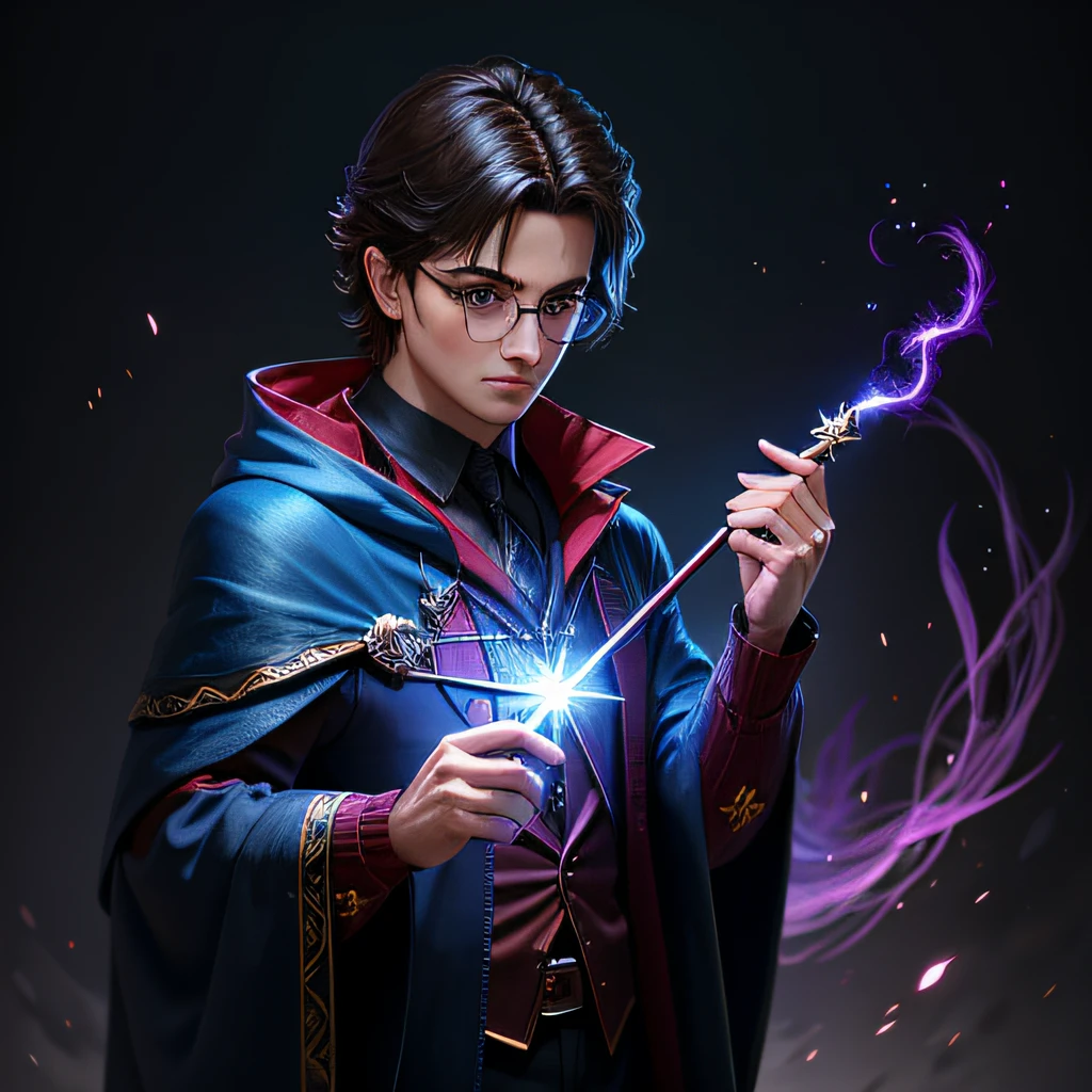 Dark style,Wizard with magic wand,Game icon,Similar to Harry Potter,Magic wand effects