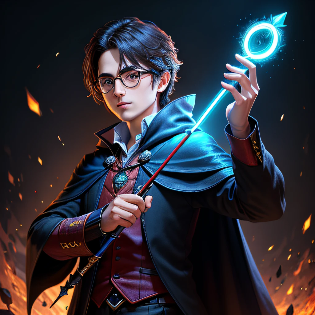 Dark style,Wizard with magic wand,Game icon,Similar to Harry Potter,Magic wand effects