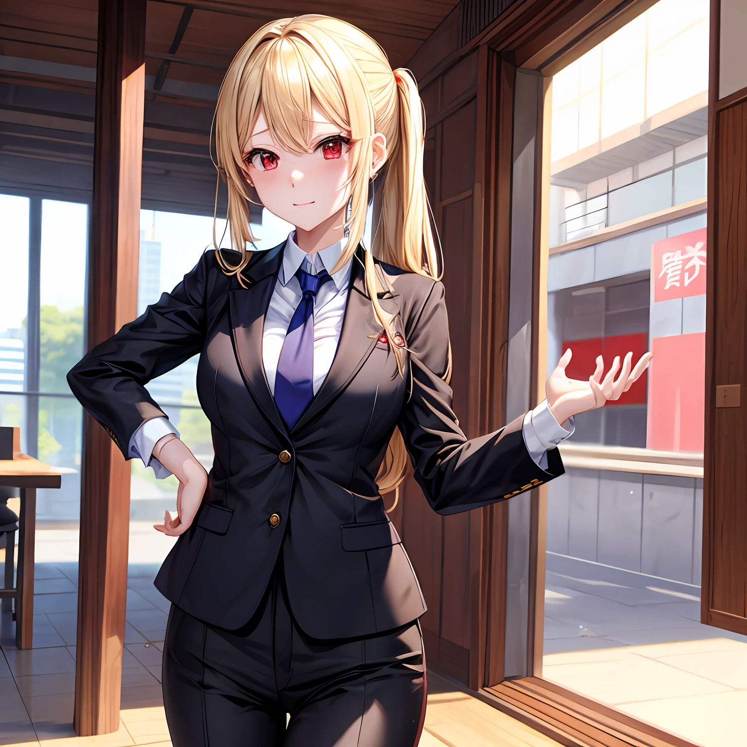 a blond、red eyes、One pretty girl、独奏、animesque、Business suits