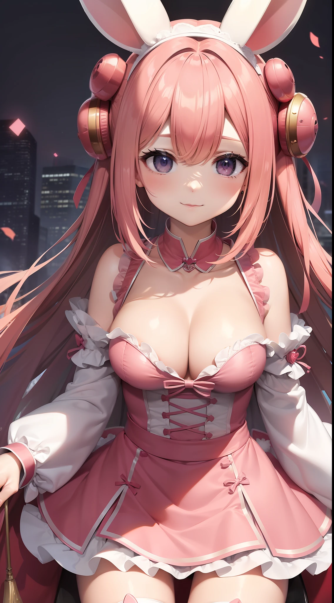 sftw,high-level image quality、hight resolution、8K image、Master gread picture,Large Pink Rabbit Fighting Robot、Anime Beautiful Girl