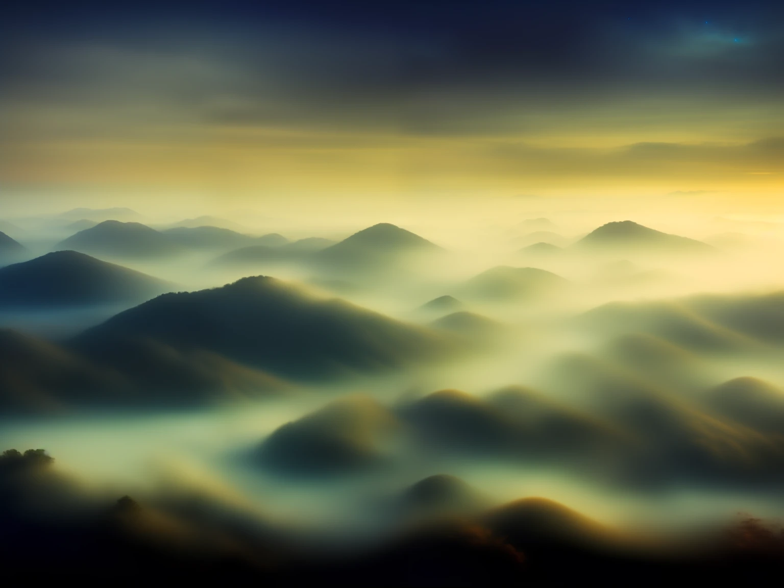 Water meets sky，Morning fog cloudy。The galaxy revolves。Masterpieces of ancient poetic mood 8k wallpapers