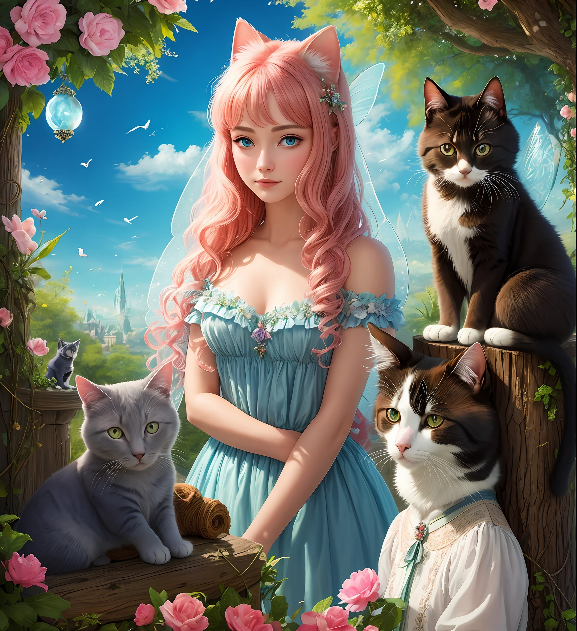 (Fairy and beautiful cat,8K,top-quality,beautiful hairl,odd eye,Fantastical,masterpiece,)