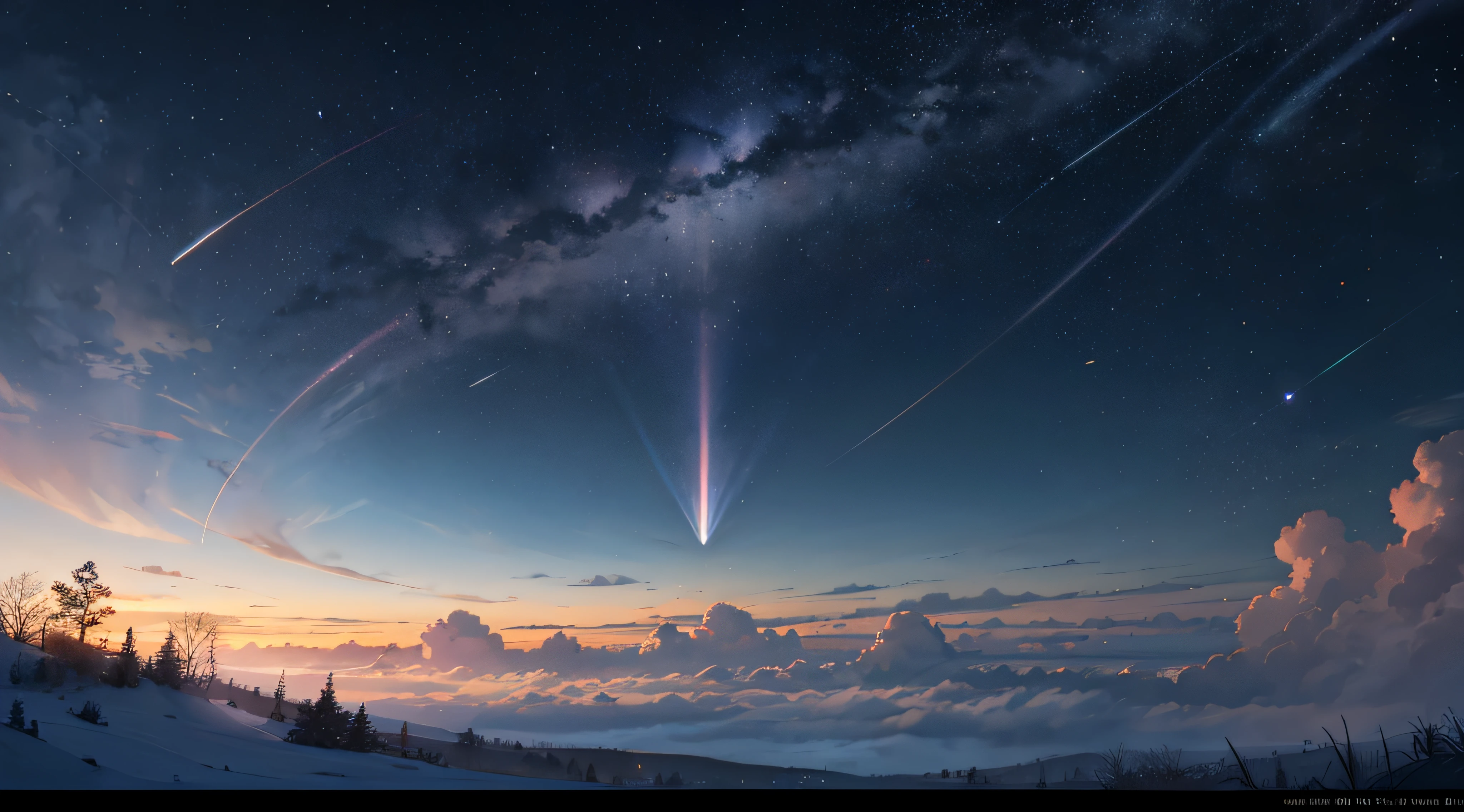 Expansive landscape photograph，（moon full：1.2），（meteors：0.9），（Starcloud：1.3），（Warm light source：1.2），（glowworm：1.2），lamp lights，Lots of purple and orange，Complicated details，Volumetriclighting，Realism BREAK（tmasterpiece：1.2），（best qualtiy），8K，Ultra-detailed，（dynamic compositions：1.4），The is very detailed，Colorful details，（Irridescent color：1.2），（luminouslighting，Atmospheric lighting），dream magical，magical，（独奏：1.2），（（best qualtiy））， （（tmasterpiece））， （the detail：1.4），depth of fields，maximum definition and sharpness，perfectly proportions，Fluttering clouds，Wallpapers