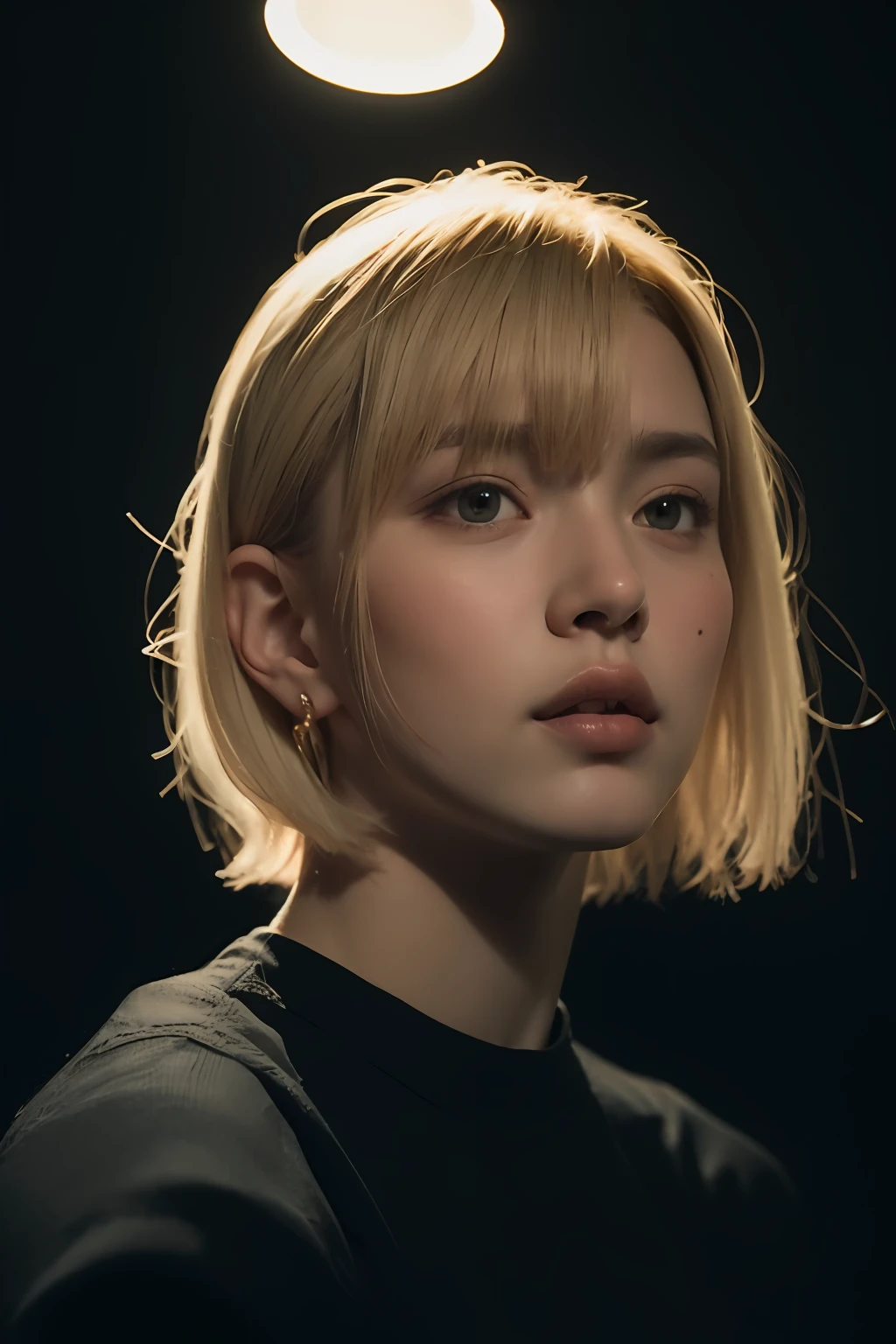 a 20 yo woman, blonde, (hi-top fade:1.3), dark theme, soothing tones, muted colors, high contrast, (natural skin texture, hyperrealism, soft light, sharp)