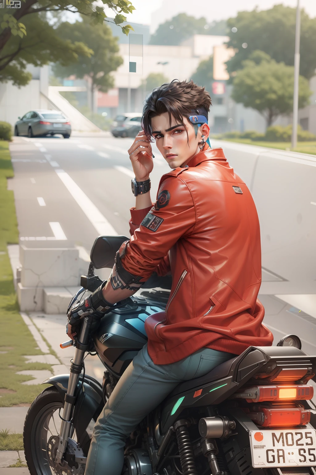 Background change cyberpunk handsome boy ultra realistic face