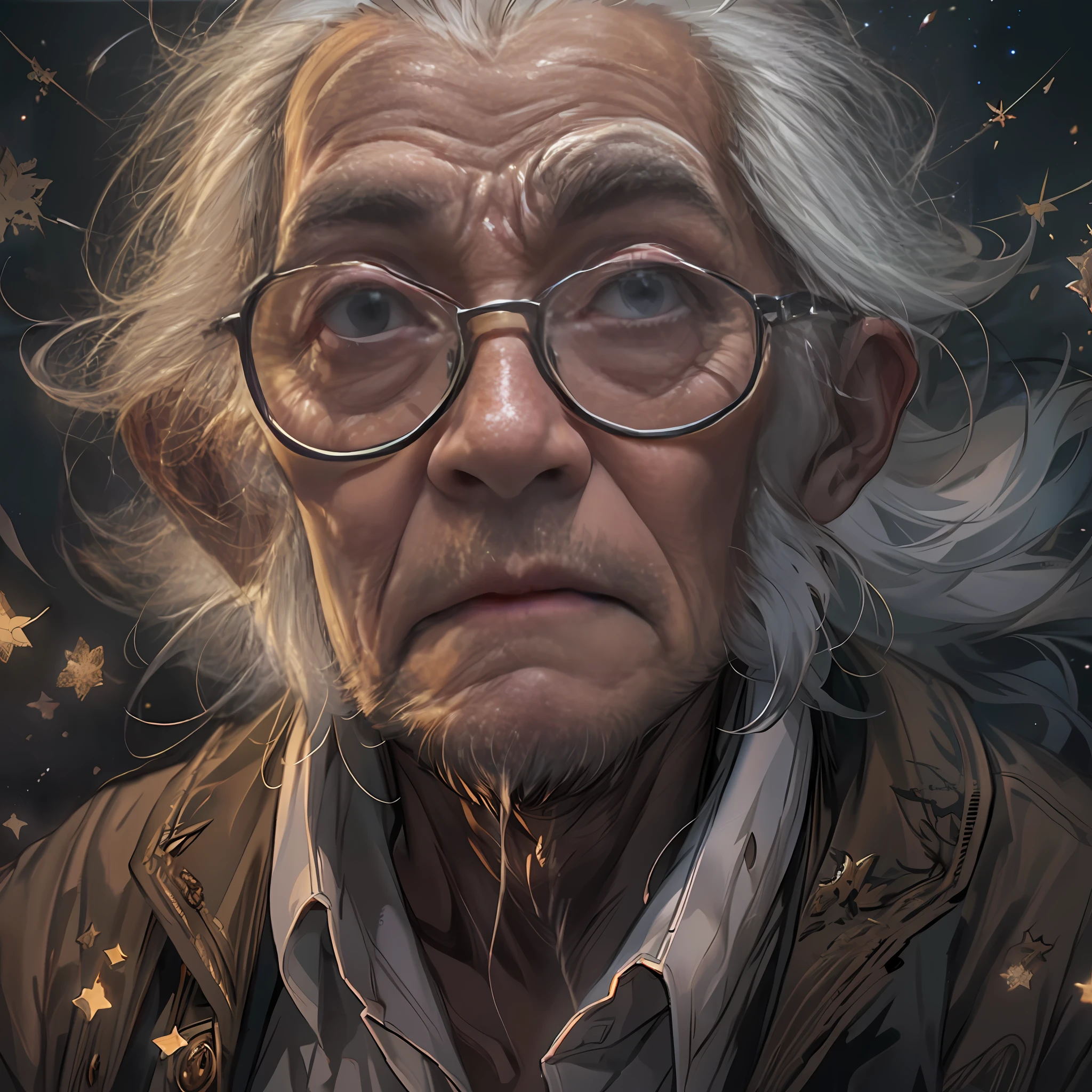 An old professor with eyes,Stare in front of the camera,Soaring on your toes,Seems very angry ,in the style of the stars art group xing xing, 32k, best quality, masterpiece, super detail, high details,