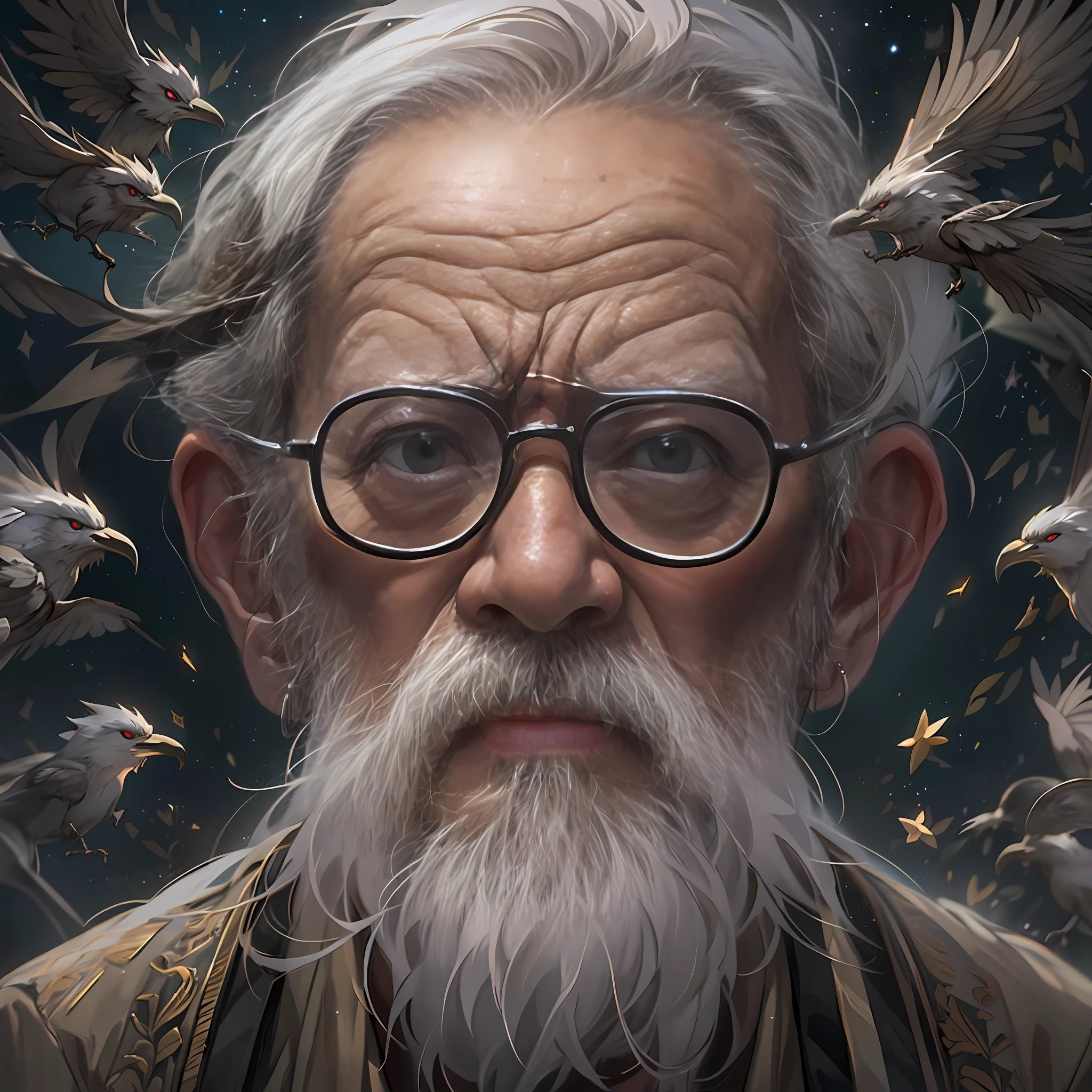 An old professor with eyes,Stare in front of the camera,Soaring on your toes,Seems very angry ,in the style of the stars art group xing xing, 32k, best quality, masterpiece, super detail, high details,