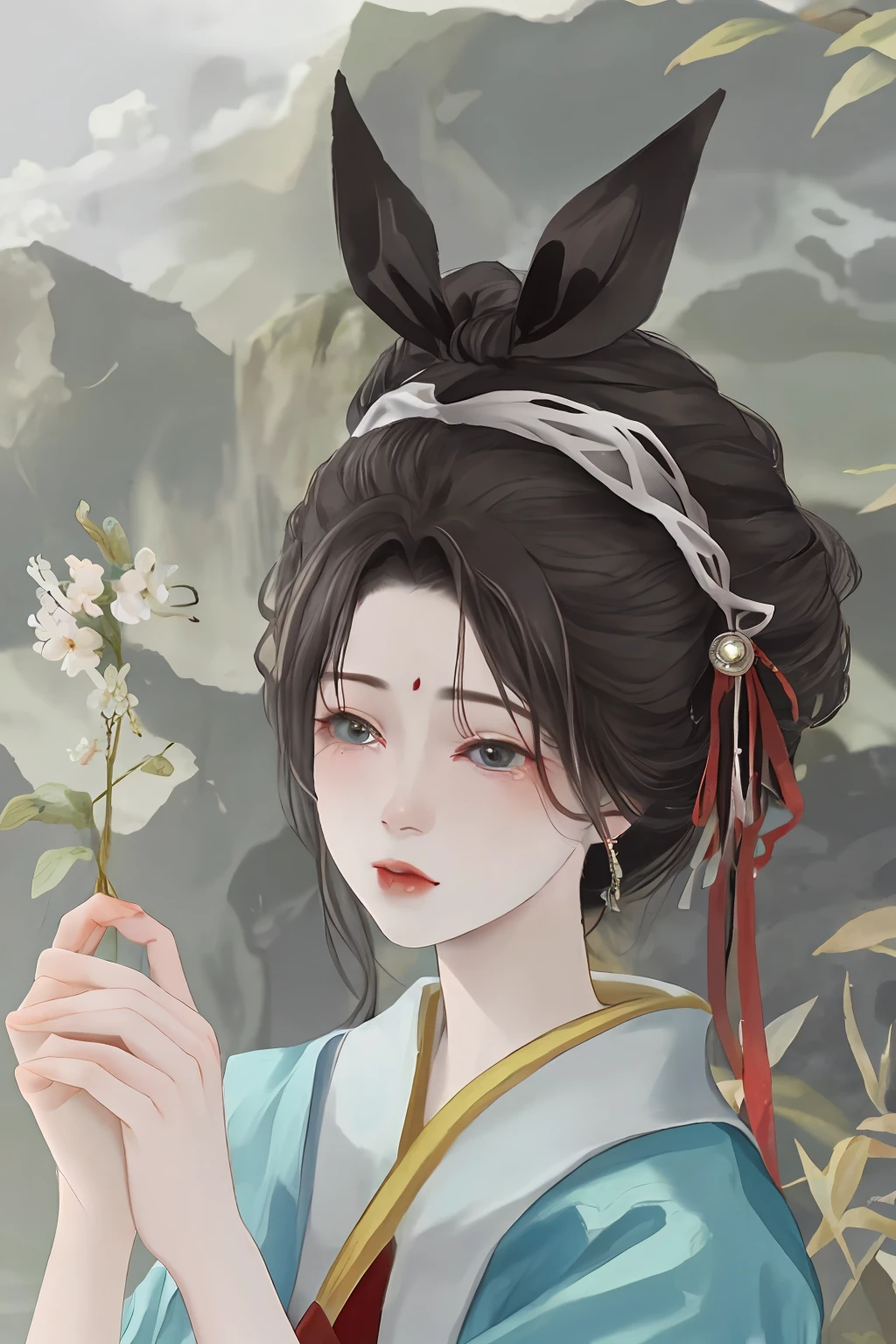 Ancient Chinese beauties flying in the sky,wearing ancient Chinese costume,Flowing tulle,Light silk,Lazy posture,large lotus leaf,lotuses,Ink painting style,clean color,Decisive cut,Leave white space,impressionistic,tmasterpiece,ultra-detailliert,Epic composition, high qulity, HighestQuali, 4K --v 6