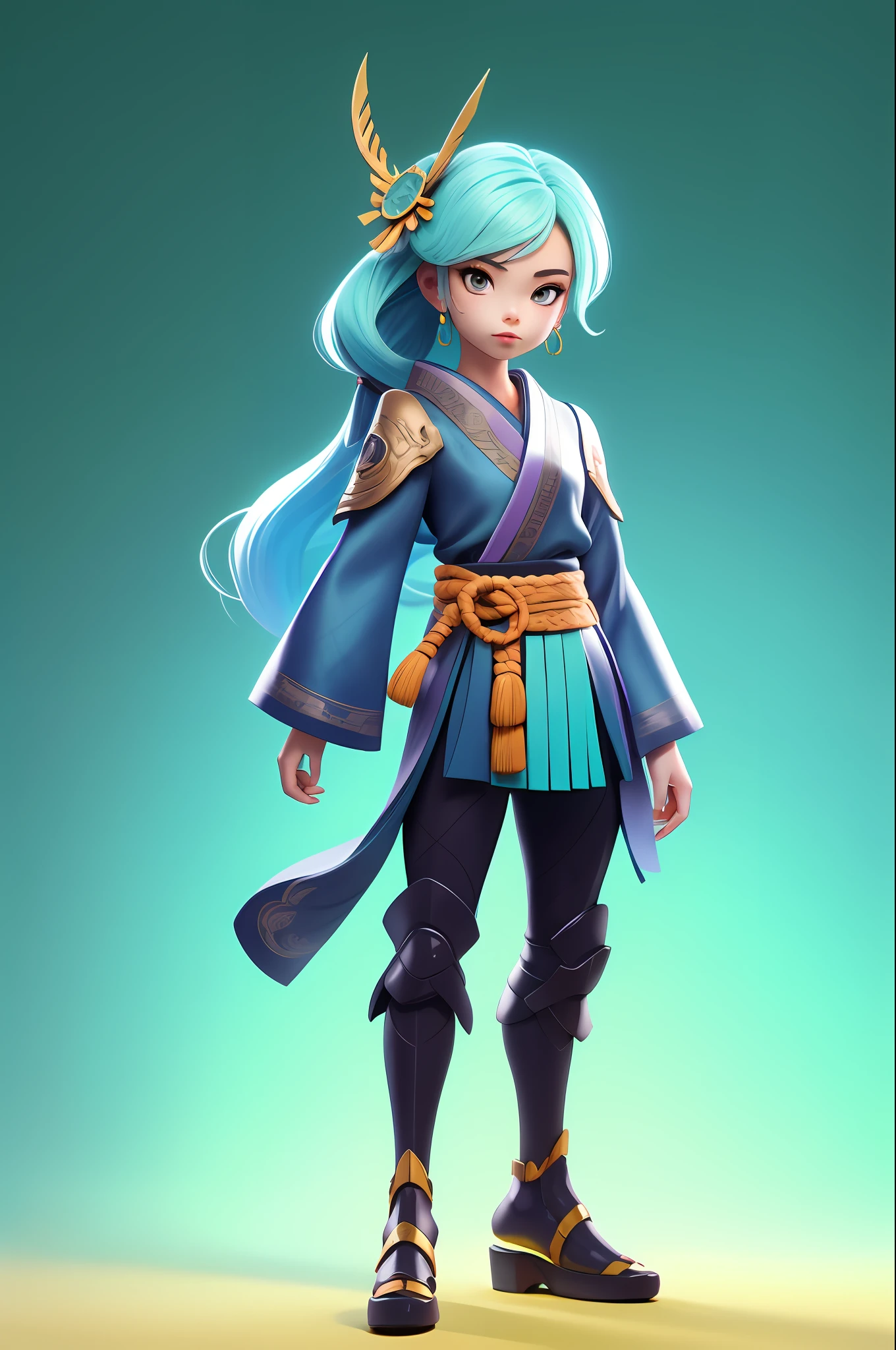 32character,(full body:1.2),simple background, masterpiece,best quality,(light Aquamarine gradient background:1.1) ,raiden shogun