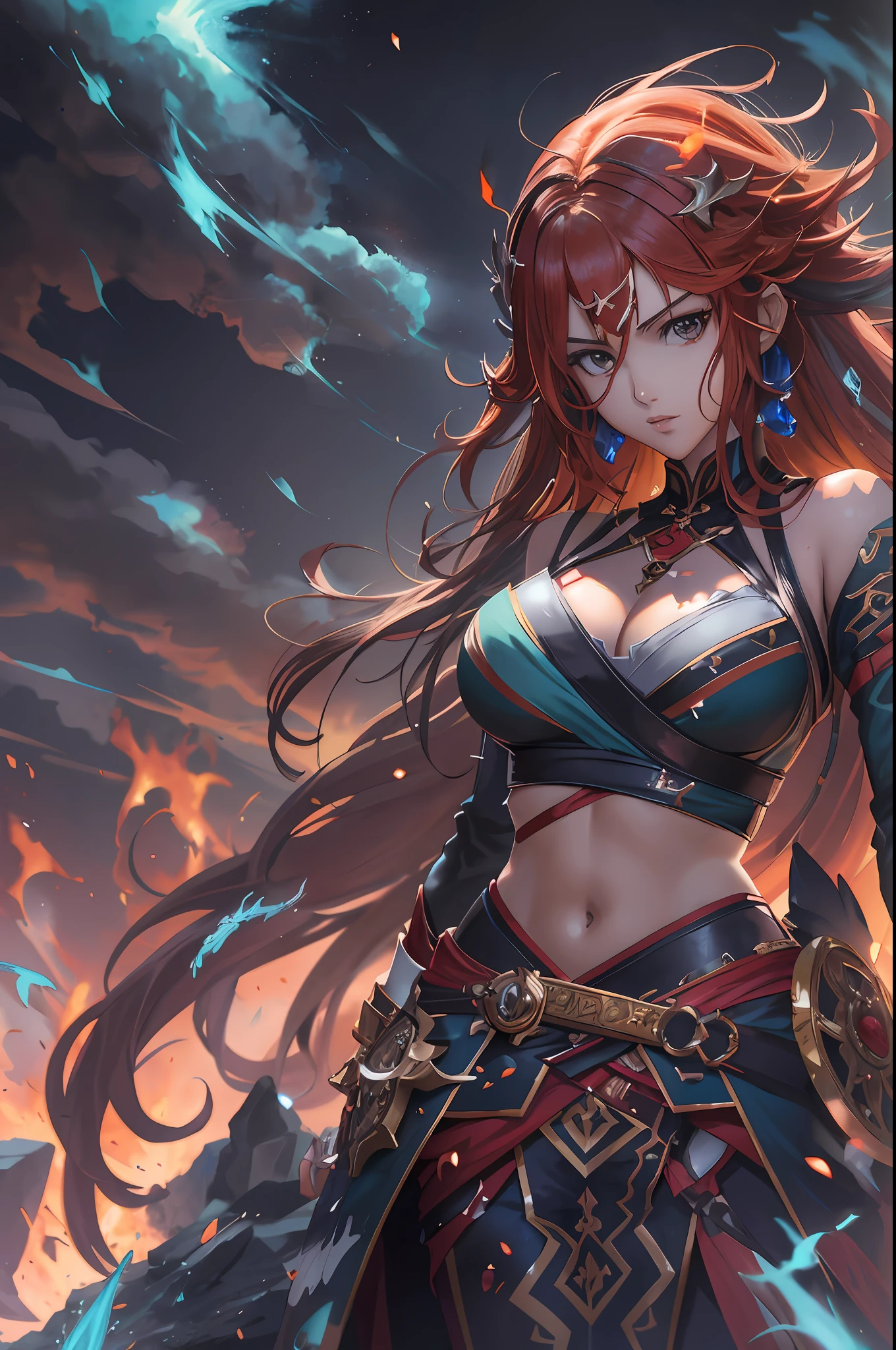 Anime girl with redhead and sword in fire, Extremely detailed Artgerm, Kushatt Krenz Key Art Women, 2. 5 D CGI anime fantasy artwork, IG model | Art germ, Style Artgerm, Art germ on ArtStation Pixiv, chengwei pan on artstation, ruan jia and artgerm, Anime fantasy artwork