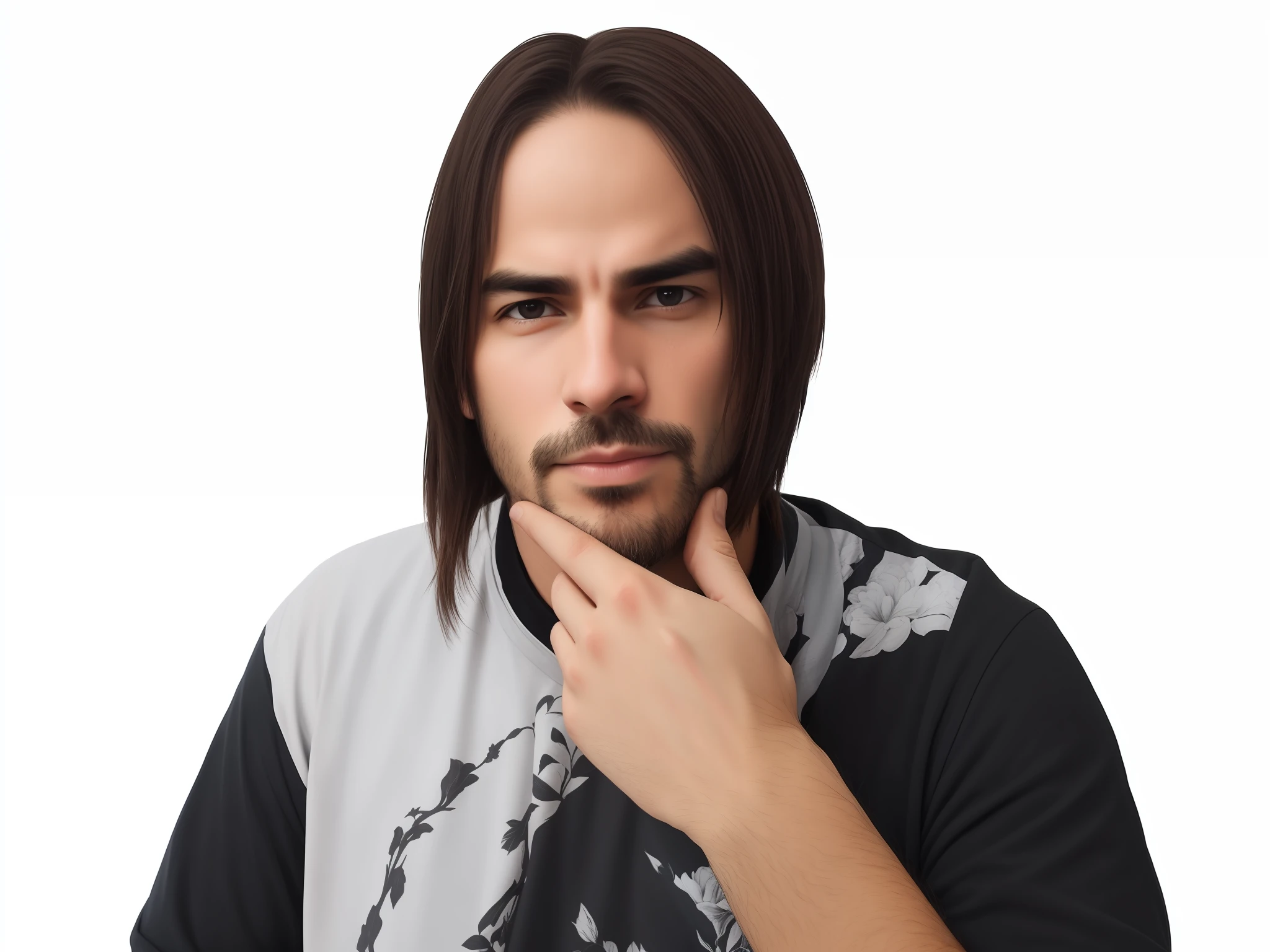 Handsome man with hand on chin pensive