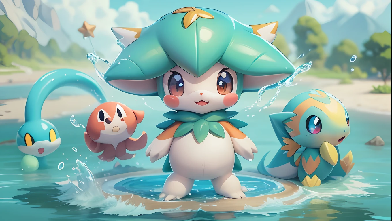create a new style of cute water Pokémon character digital art masterpiece 4k, solo character