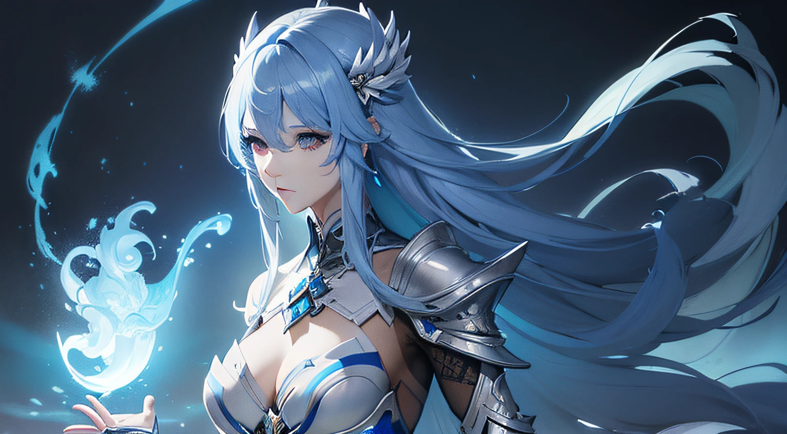 a close up of a woman in a silver and blue dress, chengwei pan on artstation, by Yang J, detailed fantasy art, stunning character art, fanart best artstation, epic exquisite character art, beautiful armor, extremely detailed artgerm, detailed digital anime art, artgerm on artstation pixiv, armor girl