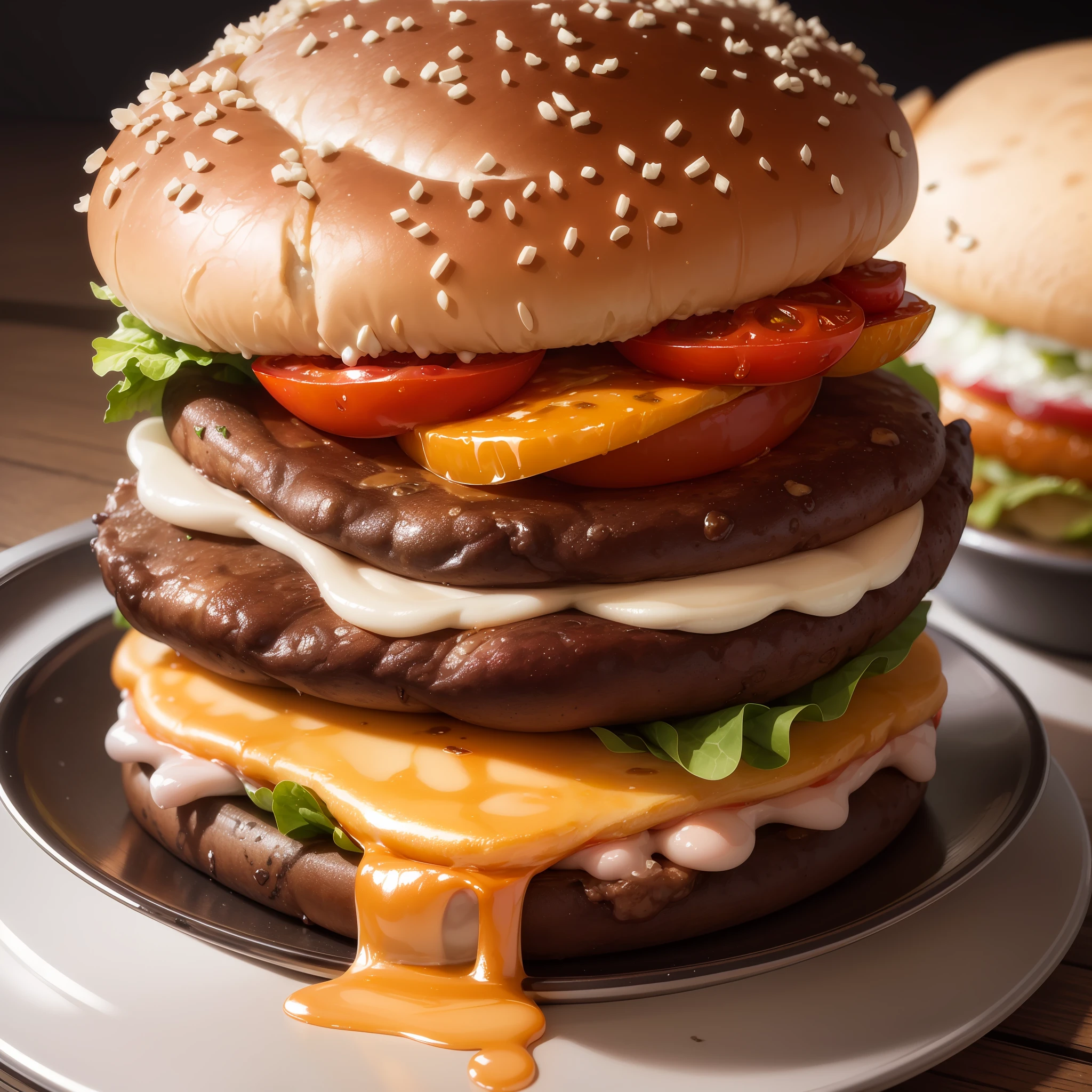 best quality, ultra high res, (photorealistic:1.4), ultra-detailed,incredibly detailed, foil package, big mac, fried meat, wet lettuce, melting cheese, tomatoes