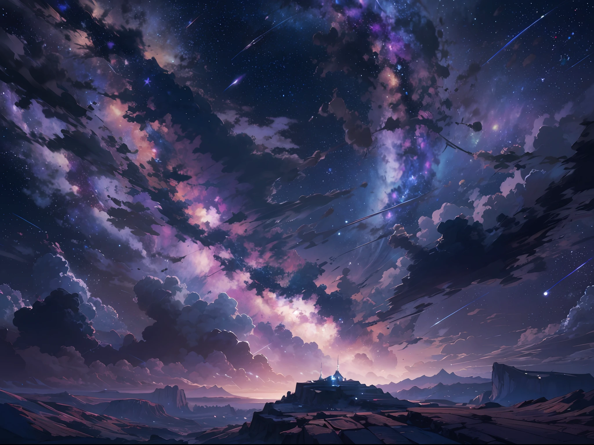 Ridiculous resolution, A high resolution, (masterpiece:1.4), ultra - detailed,,thunder,The purple Milky Way and a sky full of stars , thunder,Upside-down space, afloat