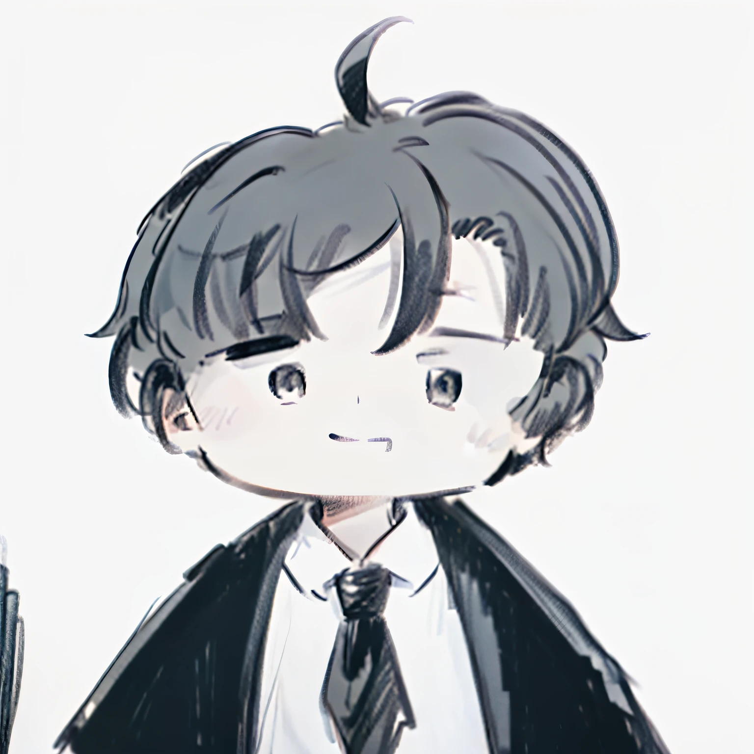 There is a cartoon of a boy in a suit and tie, he has dark grey hairs, inspired by Okumura Togyu, cel - shaded art style, black haired yoongi, he has short curly brown hair, he is wearing a suit, in an anime style, as an anime character, cel-shaded!!!, Dull hair