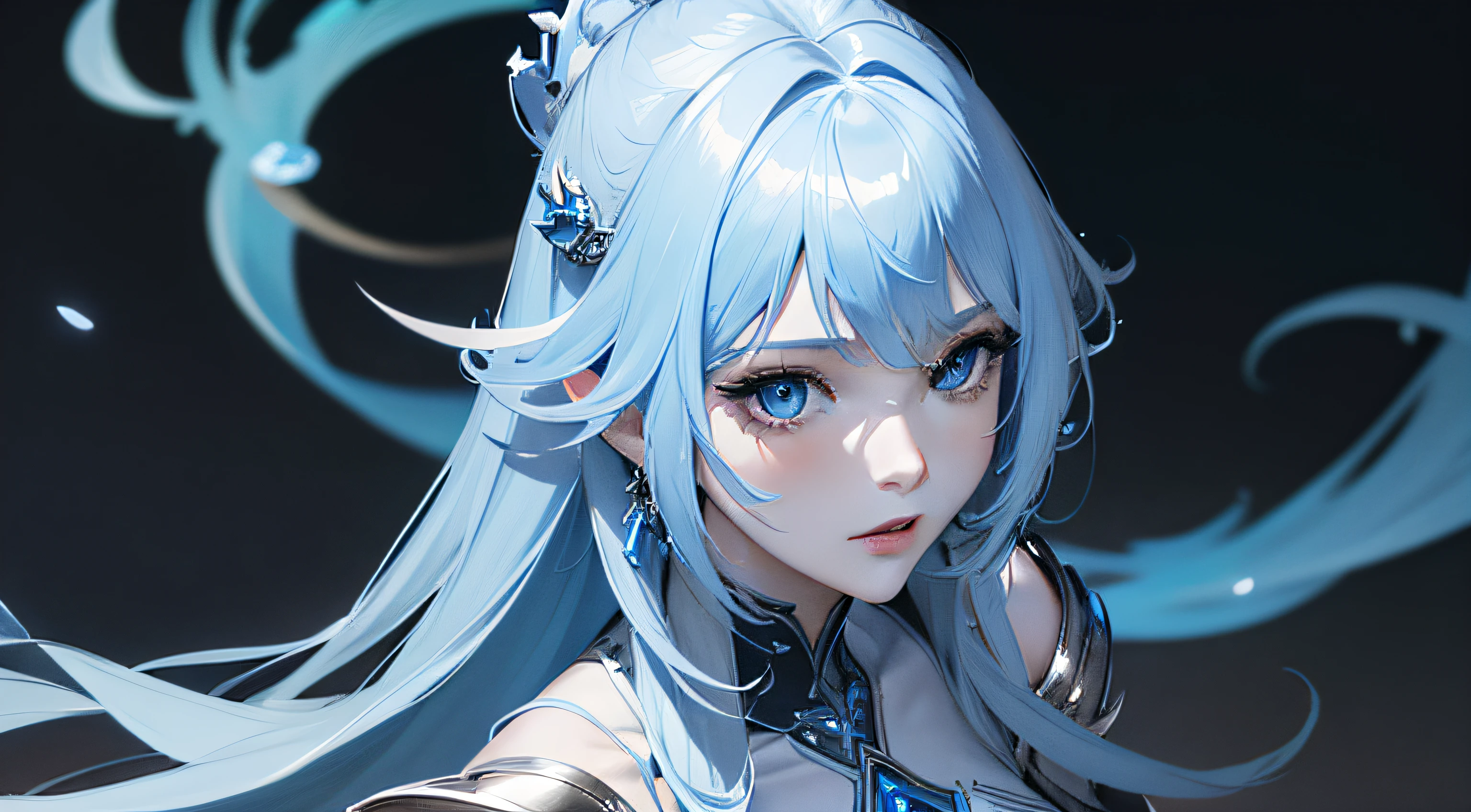 a close up of a woman in a silver and blue dress, chengwei pan on artstation, by Yang J, detailed fantasy art, stunning character art, fanart best artstation, epic exquisite character art, beautiful armor, extremely detailed artgerm, detailed digital anime art, artgerm on artstation pixiv, armor girl