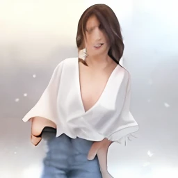 Oriental beauty,White shirt,Moles in the breasts,Exposed cleavage,standing on your feet,denim pant