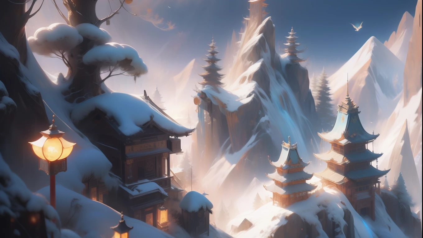 Ancient Chinese landscapes,ultra very long shot,larger picture,mountain ranges,Gold grain,rios,Auspicious clouds,rays of sunshine,tmasterpiece,super detailing,Epic composition,hyper HD,high qulity,extremely detaile,offcial art,Unity8k wallpapers,super detailing,32k -- V 5