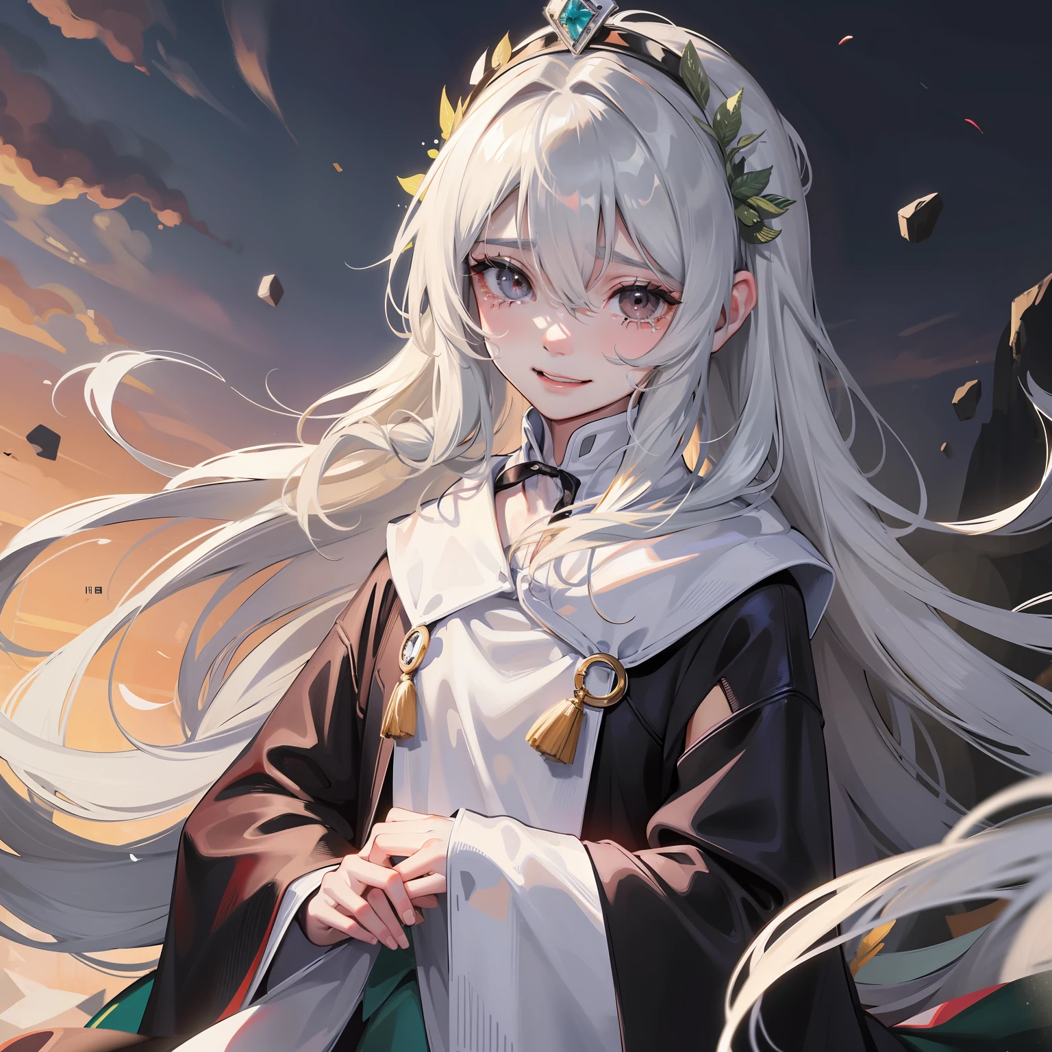 Pure black eyes，Dark eyes，weeping，With tears，ssmile，Laughter with tears