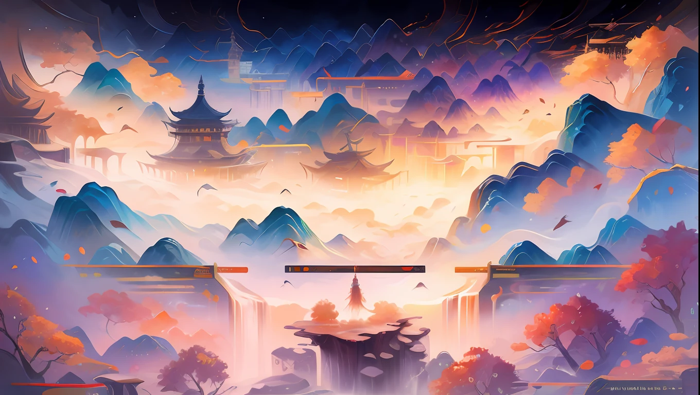 Ancient Chinese landscapes,mountain ranges,((woman)),rios,Auspicious clouds,rays of sunshine,tmasterpiece,super detailing,Epic composition,hyper HD,high qulity,extremely detaile,offcial art,Unity8k wallpapers,super detailing,32k -- v 6