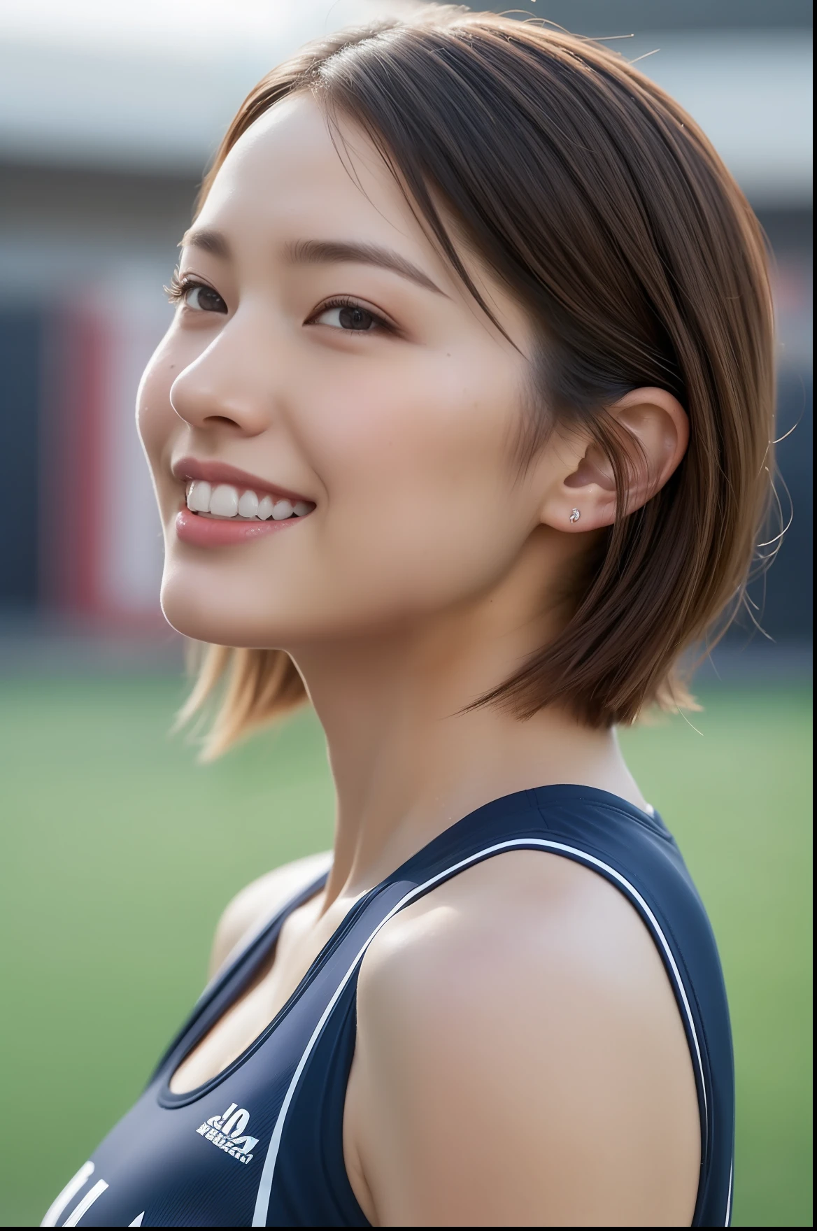(((Mass sweat)))、1 Beautiful Girl、Wet shirt、a wet body、Super detail armpits、((Track & Field Athletes Women))、(((1人)))、((Short-cut hairstyles))、Competition uniforms、((stadium))、Transcendent cute、A slight smil、Beautiful breasts、full bodyesbian、hairarmpits、athletic field、((Outstanding style))、((Healthy body))、 、Women in Japan、Photorealsitic、Beautiful detailed eyes、Hyper-Realism、highcontrast、Ultra HD、realistic skin textures、Top image quality、top-quality、超A high resolution、Fine details、Very meticulously