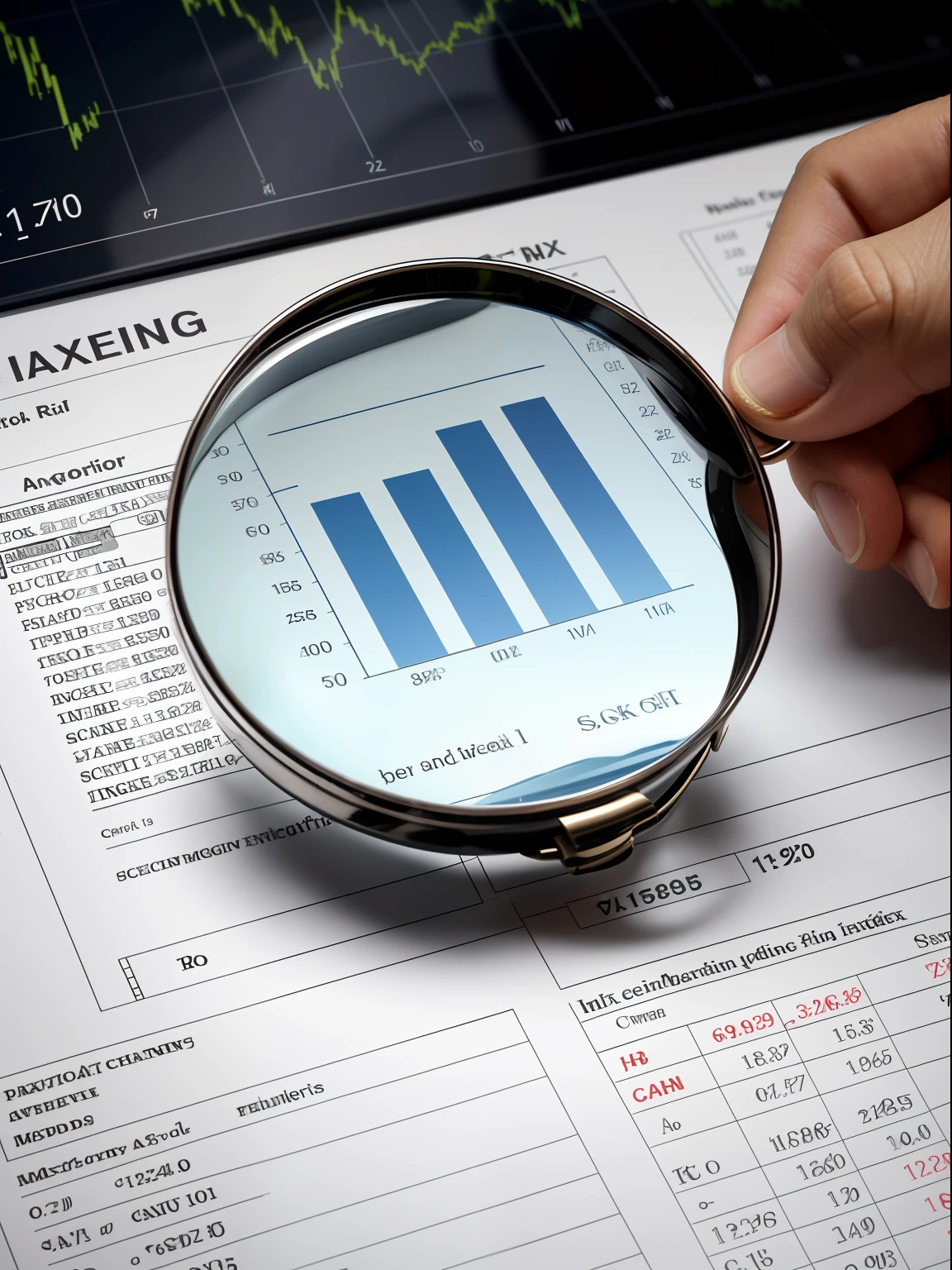 A mix of stock market-related images and a magnifying glass over an index fund chart.