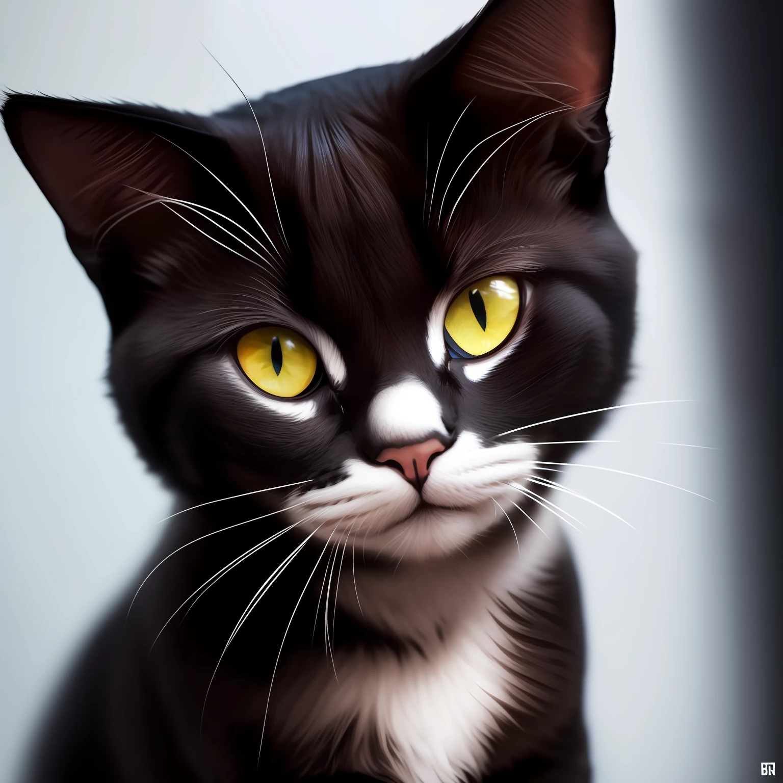 Foto de camiseta branca, com estampa de gatinho, gatinho preto, gatinho preto com olhos azuis, closeup na camiseta branca