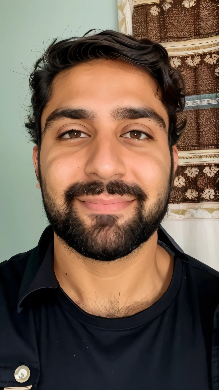 homem com barba e camisa preta sorrindo, sem barba, com uma barba pequena, sem barba e bigode, an afghan male type, 2 7 anos, em torno de 1 9 anos, 2 8 anos, 2 9 anos, barba pequena, cara com barba, 3 2 anos, 2 4 anos, sem barba