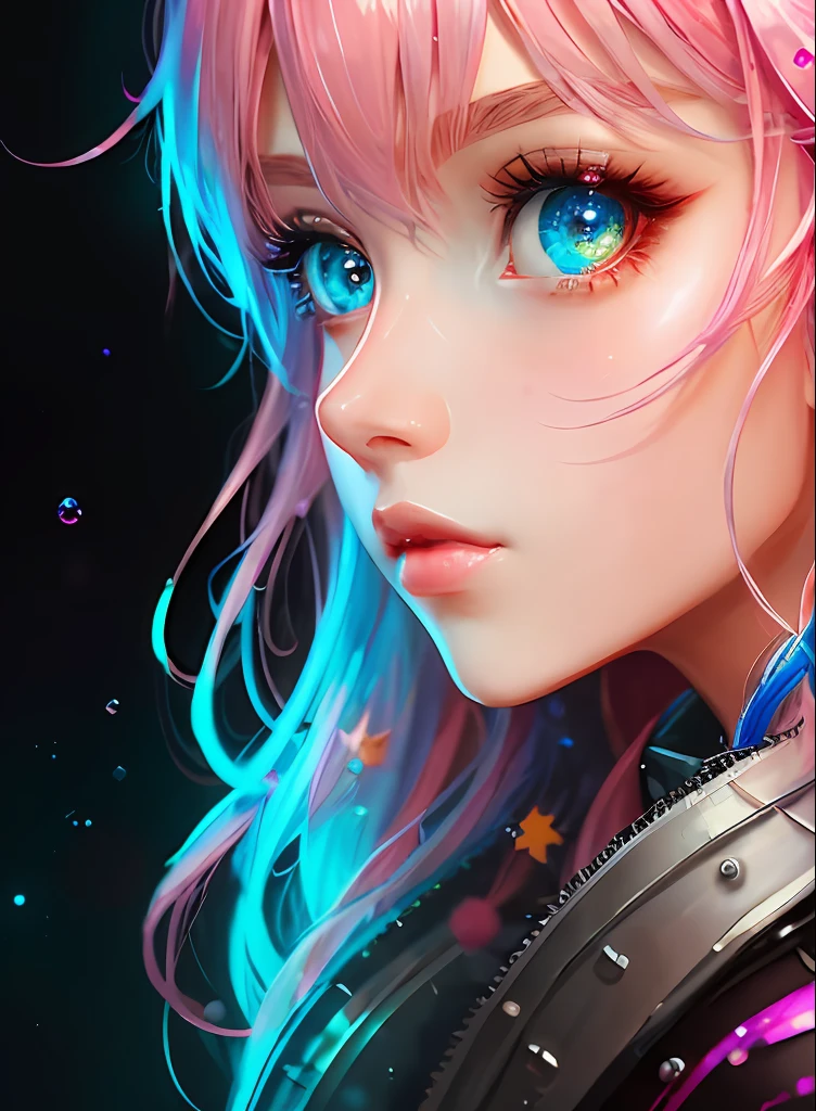 ((top-quality)), ((masterpiece)), ((realisitic)), (detaileds),anime styled、 (1人の女性)Close up portrait of woman with pink hair、Beautiful shining eyes, Like crystal clear glass、Casual clothing、4K high-definition digital art、stunning digital illustration、Stunning 8K artwork、colorfull digital fantasy art、Colorful and bright、beautiful digital works of art、Colorful Digital Painting、digital anime art、Portrait of beautiful woman、8K HD Digital Wallpaper Art、 Gorgeous Digital Painting