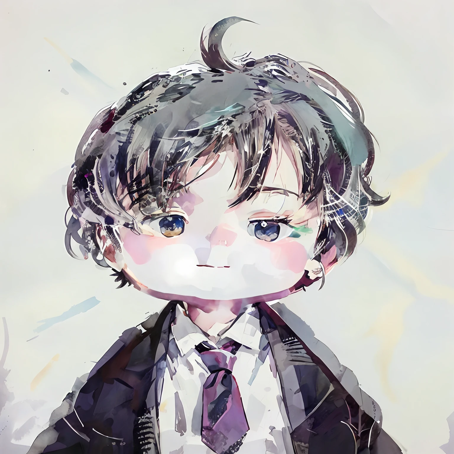 Anime boy standing in front of white background in suit and tie, inspirado em Okumura Masanobu, inspired by Okumura Togyu, anime moe art style, zerochan art, zerochan, High-quality fanart, in an anime style, [[[[grinning evily]]]], official fanart, made with anime painter studio
