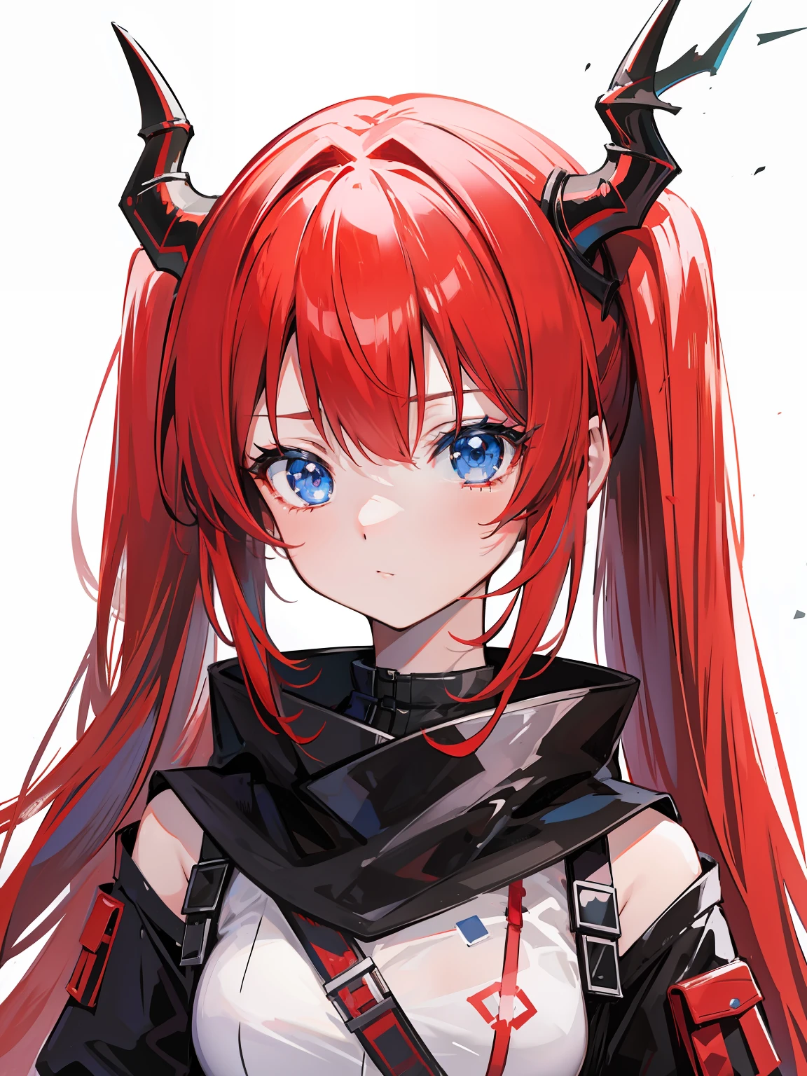 red hair, blue eyes, twintails,loli,solo,1 girl,Arknights,Dragon horns,cute face