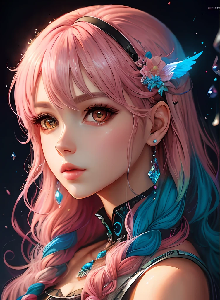 ((top-quality)), ((​masterpiece)), ((realisitic)), (detaileds),anime styled、 (1人の女性)Close up portrait of woman with pink hair、Beautiful shining eyes, Like crystal clear glass、Casual clothing、4K high-definition digital art、stunning digital illustration、Stunning 8K artwork、colorfull digital fantasy art、Colorful and bright、beautiful digital works of art、Colorful Digital Painting、digital anime art、Portrait of beautiful woman、8K HD Digital Wallpaper Art、 Gorgeous Digital Painting