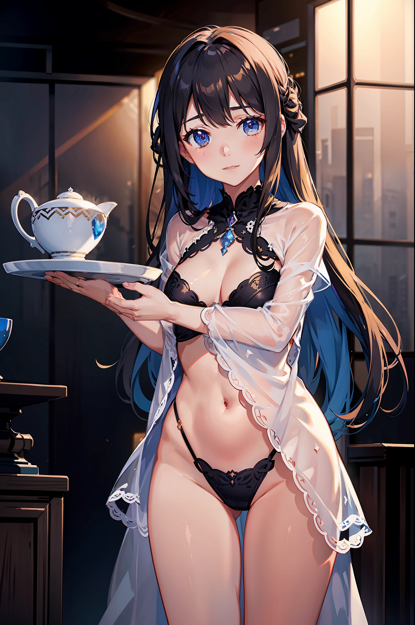 NOWAI,beautiful Girl,,tmasterpiece,best qualtiy,highly detailed,no underwares,clothes see-through,Enchanting pose,is shy,Put your hands behind you,8K,Face front,Cinematic texture,Ultra-high rendering,Movie lighting,eventide