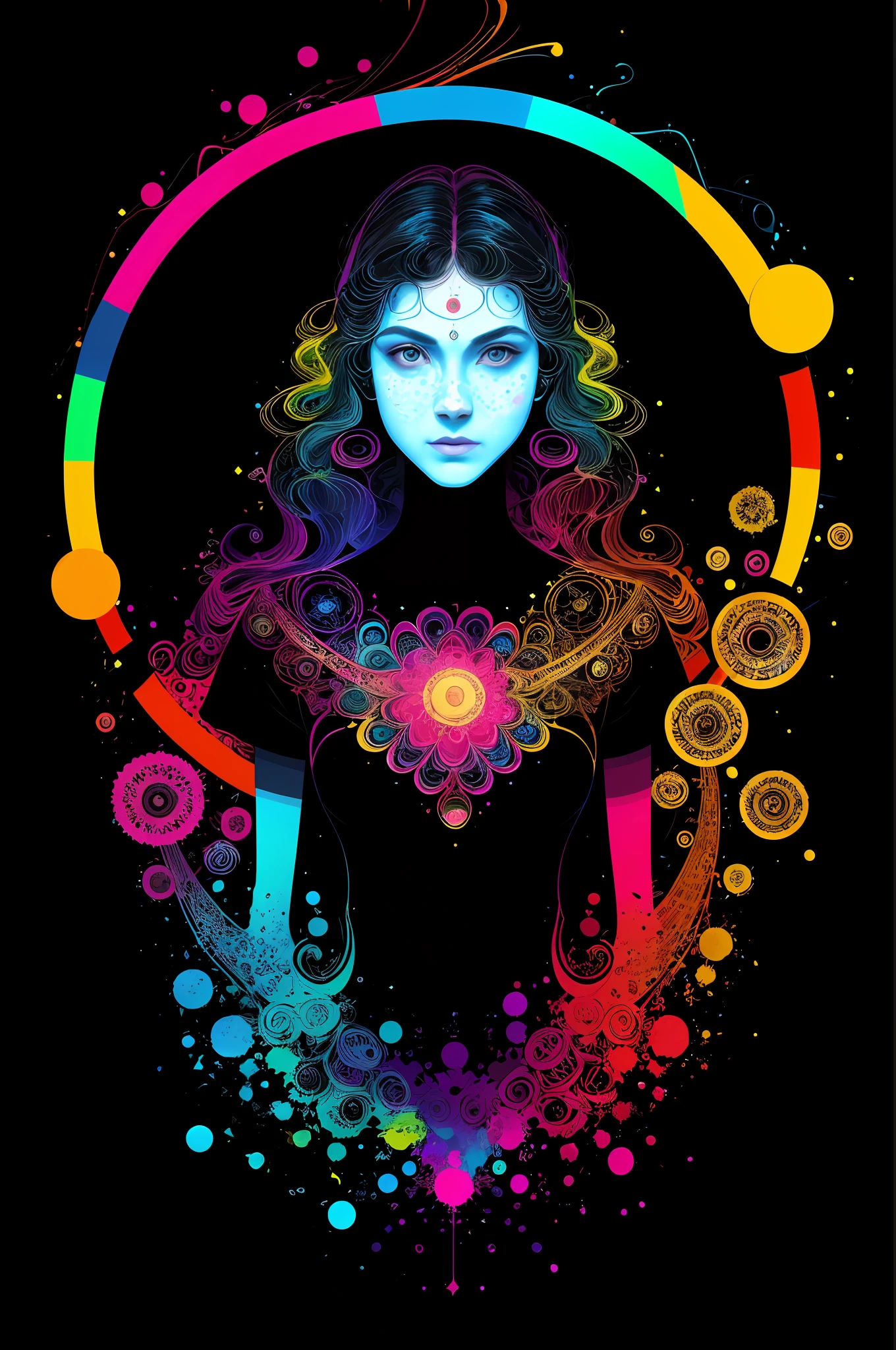 in the style of 0mib,T-shirt design,Classical
Beauty avatar,Colorful,Prismatic fragments,Doodle lines,Reflect fractal circles,ink spatter,Melted brushstrokes,particles vortex,dramatic lighting,high high quality, Beautiful,tmasterpiece